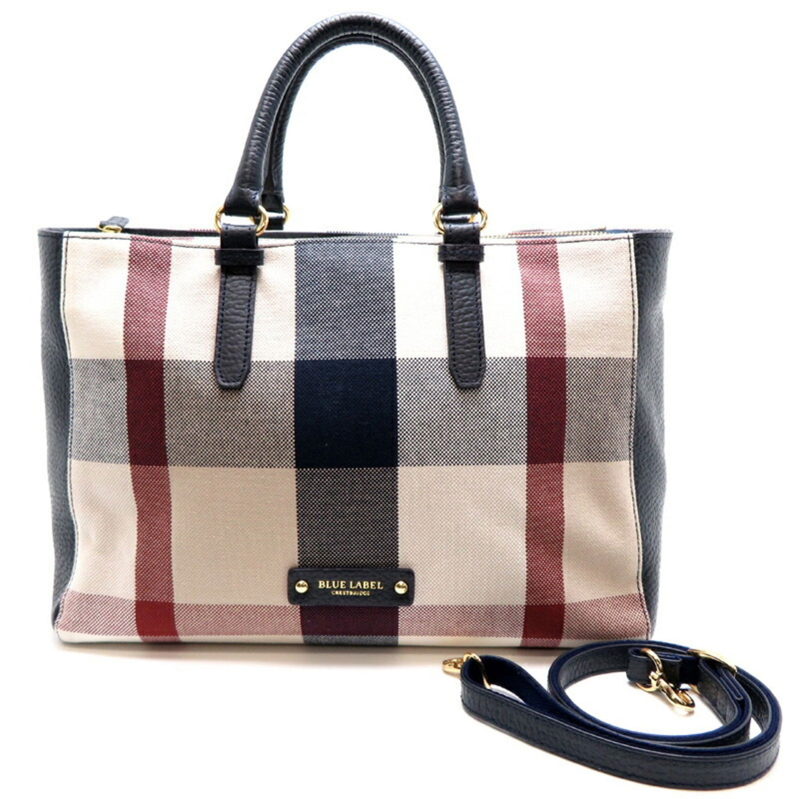 Burberry Blue Label Crest Bridge Women's Tote Bag Canvas Navy: Burberry Blue Label Crest Bridge Women's Tote Bag Canvas Navy Brand: Burberry Blue Label Type: Tote bag Material: Canvas Leather Canvas: Leather: Color: Beige Navy Gender: Women Size (HxWxD): 24cm x 3