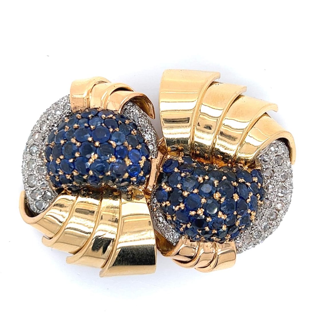 French Platinum & 18K Diamond and Burma Sapphire Brooch: French Platinum & 18K Diamond and Burma Sapphire Brooch Stone Type: Diamonds Sapphires Metal Type: Platinum 18K Metal Color: Yellow Other: Signed Appraisal Price: $18600 Comments: French Platinum & 18