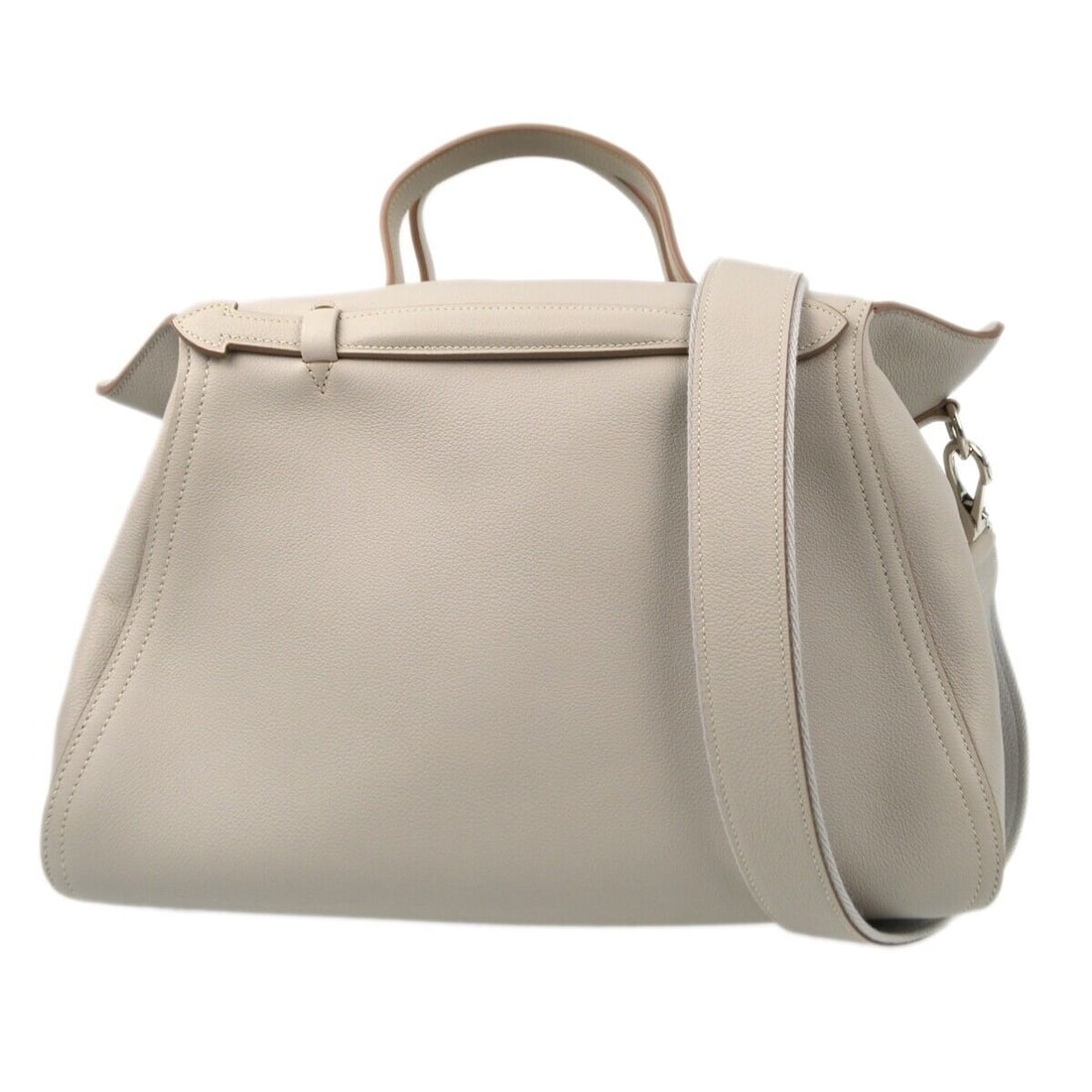 Hermes Gris Pearl Evercolor Oxer 3way Handbag: Hermes Gris Pearl Evercolor Oxer 3way Handbag Bag Width: 14 in Bag Height: 9 in Closure: Zipper Size: Large Handle Style: Double Handles Lining Material: Leather Hardware Color: Silver Bag Depth: 7 in