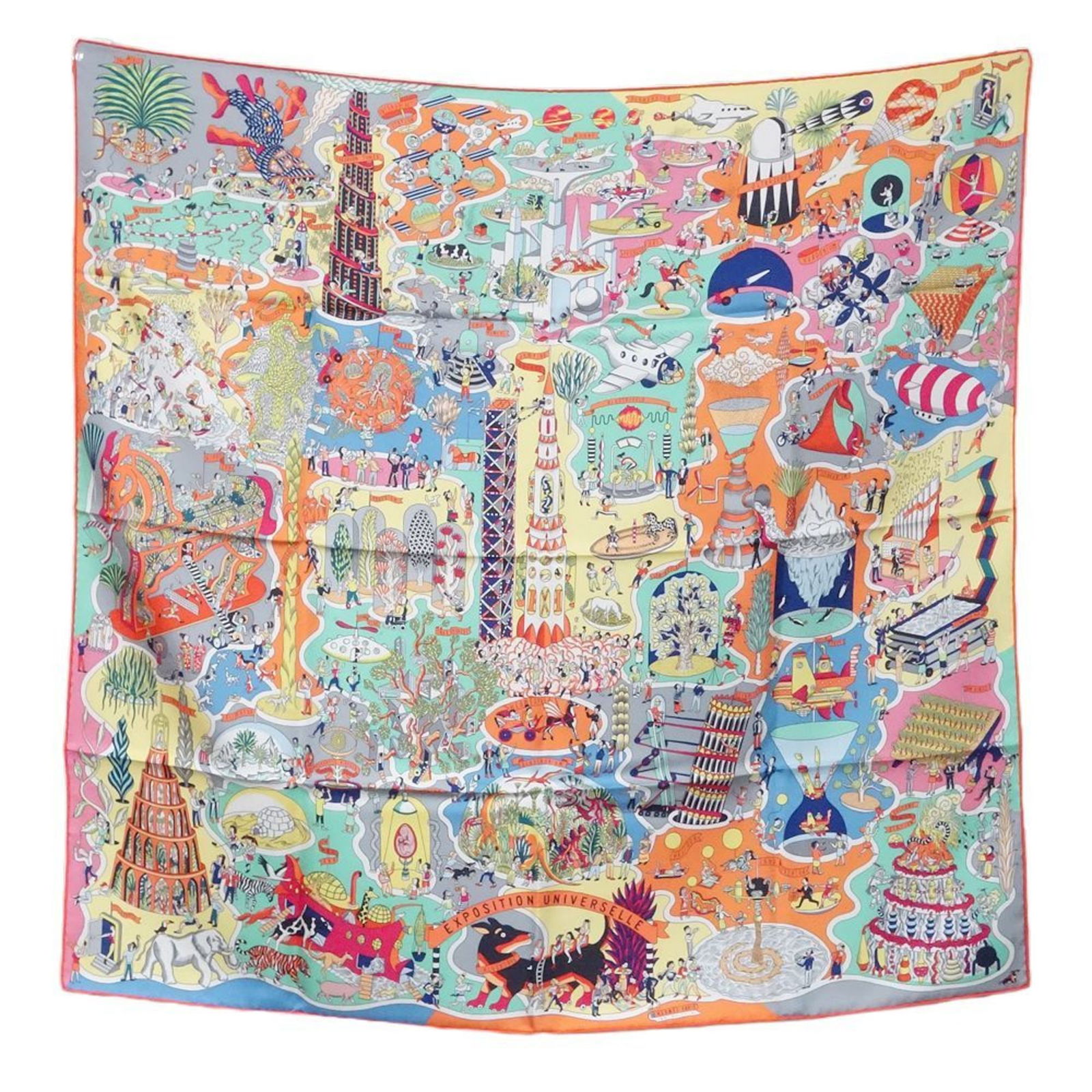HERMES Scarf Carre 90 Universal Exposition EXPOSITION UNIVERSELL Silk Multicolor Orange 180558: HERMES Scarf Carre 90 Universal Exposition EXPOSITION UNIVERSELL Silk Multicolor Orange 180558 Brand: Hermes Type: Scarf Gender: Women Color: Multi-color Material: Silk Silk: Size (LxW): 90cm x 90cm /