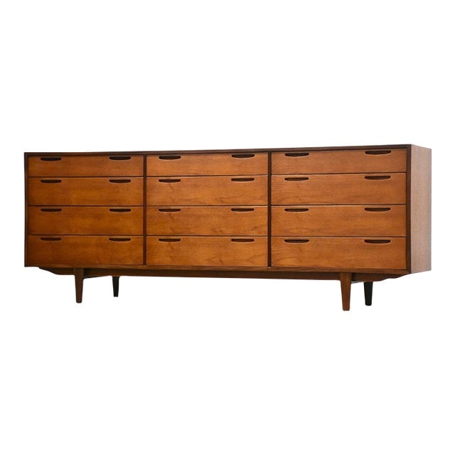 Danish Modern Teak 12 Drawer Dresser by Kofod Larsen for Selig: Danish Modern Teak Dresser by Kofod Larsen for Selig A mid century modern teak twelve drawer dresser designed by Kofod Larsen for Selig with inset pulls. Made in Denmark. Professionally refinished. 78