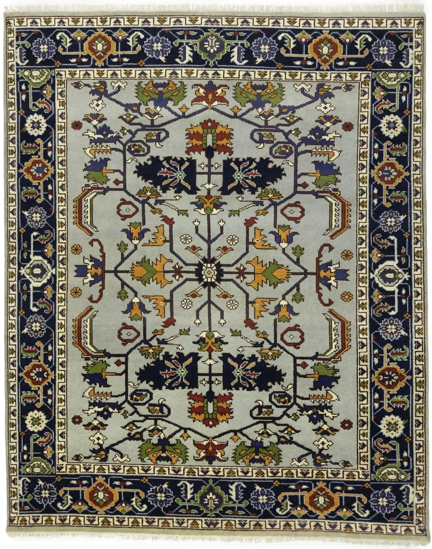 Light Gray Floral Handmade Wool 8X10 Oriental Rug Farmhouse Living Room Carpet: Light Gray Floral Handmade Wool 8X10 Oriental Rug Farmhouse Living Room Carpet Free continental US Shipping Type: Area Rugs Size: 7"10 X 9"8 Color: Light Gray Dark Navy Cream Brown Marigold Red Green