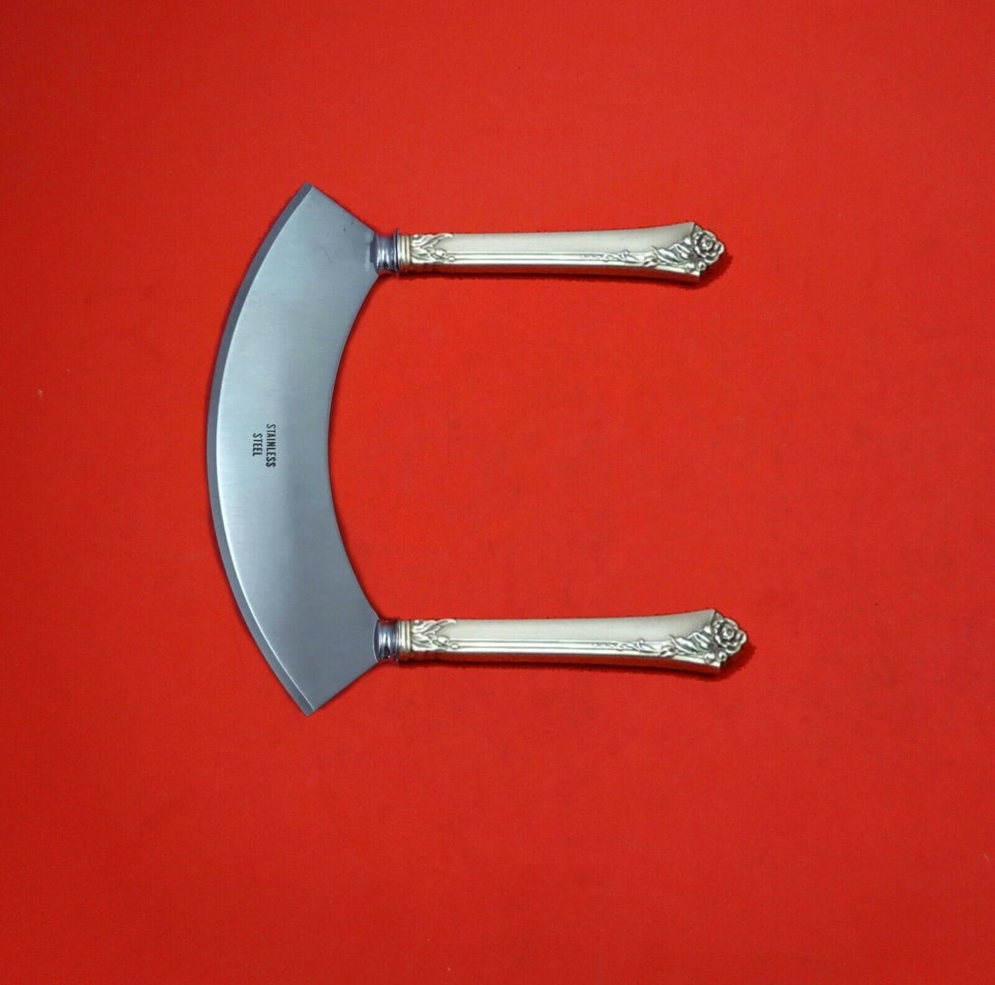Damask Rose by Oneida Sterling Silver Mezzaluna Knife 6 1/4 inches Custom: Damask Rose by Oneida Sterling Silver Mezzaluna Knife HH WS 6 1/4" Custom Seller Notes: "Excellent condition" Type: Knife Brand: Oneida Composition: Sterling Silver Maker: Oneida Pattern: Damask Rose 