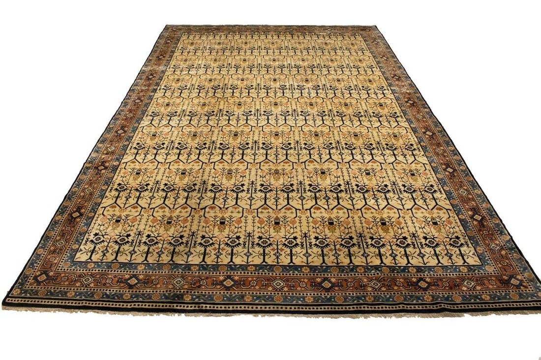 Vintage Chinese Oriental Rug 11X18 Art Deco Handmade Wool Carpet: Vintage Chinese Oriental Rug Palatial 11X18 Art Deco Handmade Oversized Carpet Free continental US Shipping Type: Area Rugs Color: Cream Dark Navy Gold Rust Gray etc Size: 17"10 X 10"10 Ft Material: W
