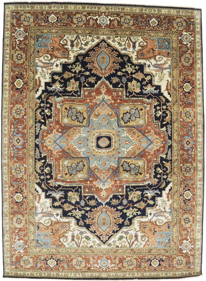 Heriz Serapi Oriental Rug 9X12 Dark Navy Geometric Farmhouse Carpet: Heriz Serapi Oriental Rug 9X12 Dark Navy Geometric Living Room Farmhouse Carpet Free continental US Shipping Type: Area Rugs Size: 8"10 X 12"1 Ft Color: Dark Navy Rust Beige Cream Salmon Blue etc Weav