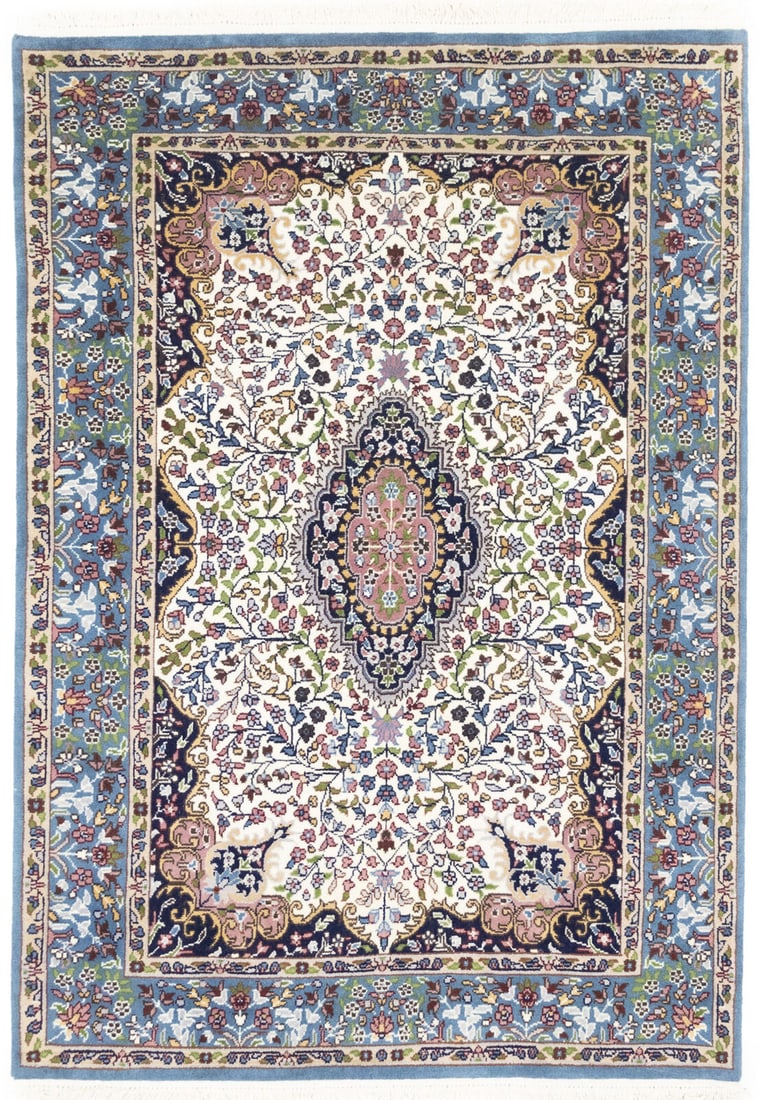 Hand-Knotted Plush Cream Floral Kirman 4X6 Wool Entryway Oriental Rug: Hand-Knotted Plush Cream Floral Kirman 4X6 Entryway Oriental Rug Wool Carpet Free continental US Shipping Type: Area Rugs Size: 4"0 x 5"9 Color: Cream Teal Blue Red Rusty Pink Navy Blue Green Khaki et