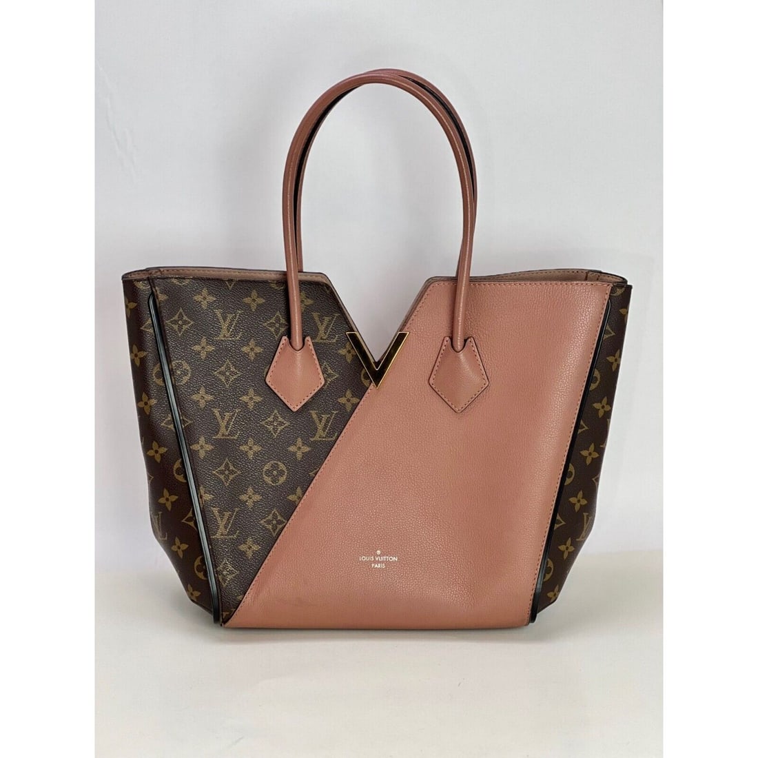 LOUIS VUITTON Kimono Calfskin Monogram Bois De Rose V Tote Bag: LOUIS VUITTON Kimono Calfskin Monogram Bois De Rose V Tote Bag Bag Width: 12 in Closure: Catch Fastener Handle/Strap Color: Beige Size: Medium Hardware Color: Gold Bag Depth: 5.5 in Accents: Buckle Ac