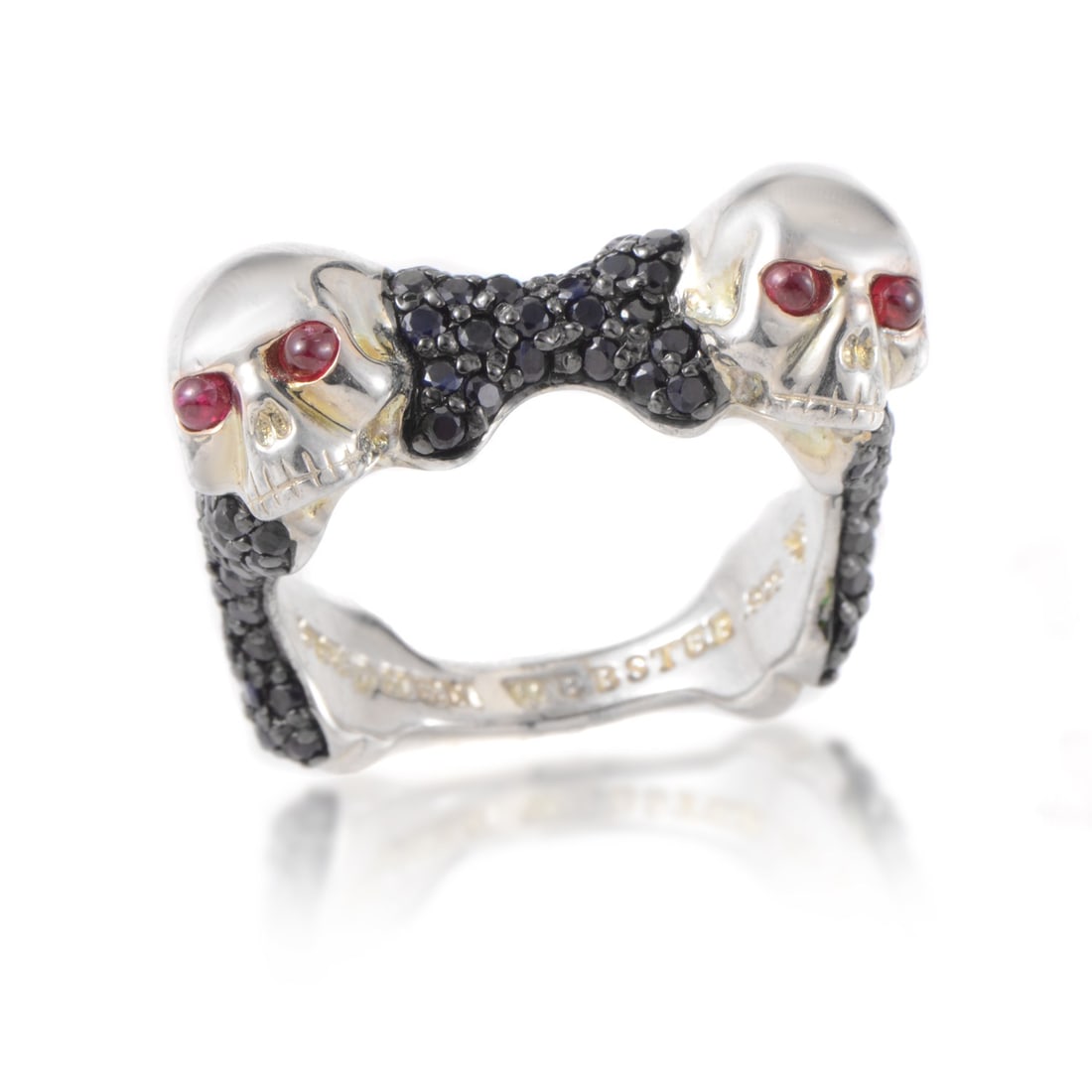 Stephen Webster Skull & Bones Men's Sterling Silver Ruby & Black Sapphire Ring 3005303: Stephen Webster Skull & Bones Men's Sterling Silver Ruby & Black Sapphire Ring 3005303 Designed for men with strong focus on offbeat masculine elements, this impressive Stephen Webster ring is made of