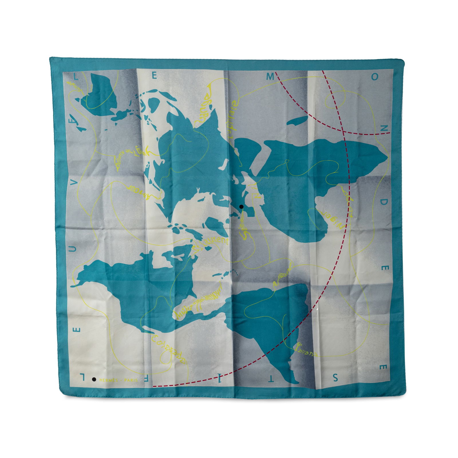 Hermes Le Monde Est Une Fleuve Silk Scarf: Hermes Le Monde Est Une Fleuve Silk Scarf The Le Monde Est Une Fleuve Scarf features a 100% print on silk. Brand: Hermes Model: Le Monde Est Une Fleuve Silk Scarf Origin: France Category: Accessories
