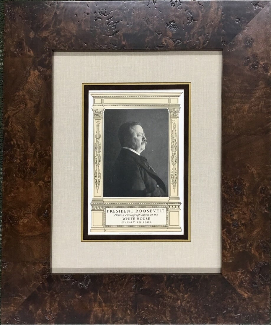 President Theodore Roosevelt Print from The White House Custom Framed 1904: President Theodore Roosevelt Print from The White House Custom Framed President: Theodore Roosevelt Type: Original Print Year: 1904 Term In Office: 1901-09 First Lady: Eleanor Roosevelt Theme: Politic