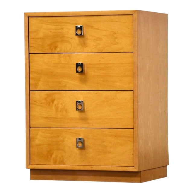 Jack Cartwright Founders Maple Nightstand with Chrome Pulls Mid Century Modern: Jack Cartwright for Founders Maple Nightstand A mid century modern maple four drawer dresser with chrome pulls designed by Jack Cartwright for Founders. 20" wide. 15.5" deep. 28.25" tall. Dimensions: