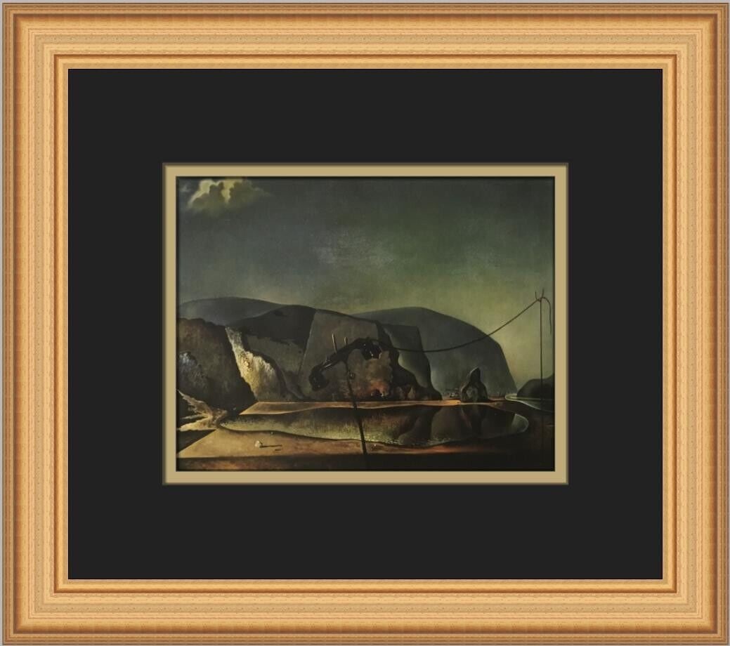 Salvador Dali Beach Scene with Telephone Custom Framed Gold 11x13 inches: Salvador Dali Beach Scene with Telephone Custom Framed Print Unit Of Sale: Single Piece Artist: Salvador Dali Image Orientation: Landscape Size: Medium Signed: No Period: Contemporary (1970 - 2020) Ti
