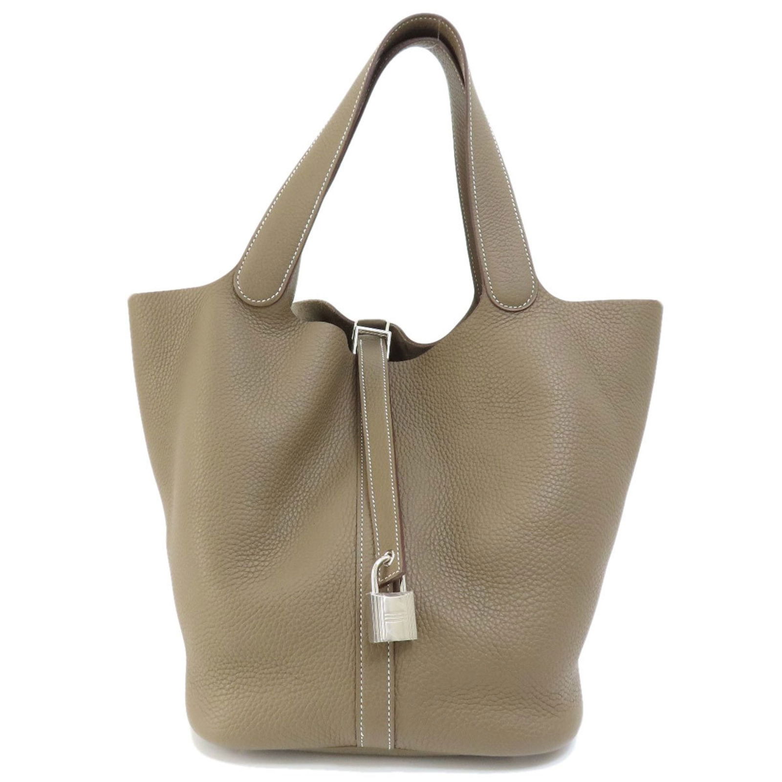 Hermes Picotin Lock GM Etoupe Gray Taurillon Handbag: Hermes Picotin Lock GM Etoupe Handbag Taurillon Women's HERMES Brand: Hermes Type: Handbag Material: Taurillon clemence leather Taurillon clemence leather: Color: Etoupe gray Gender: Women Size (HxWxD