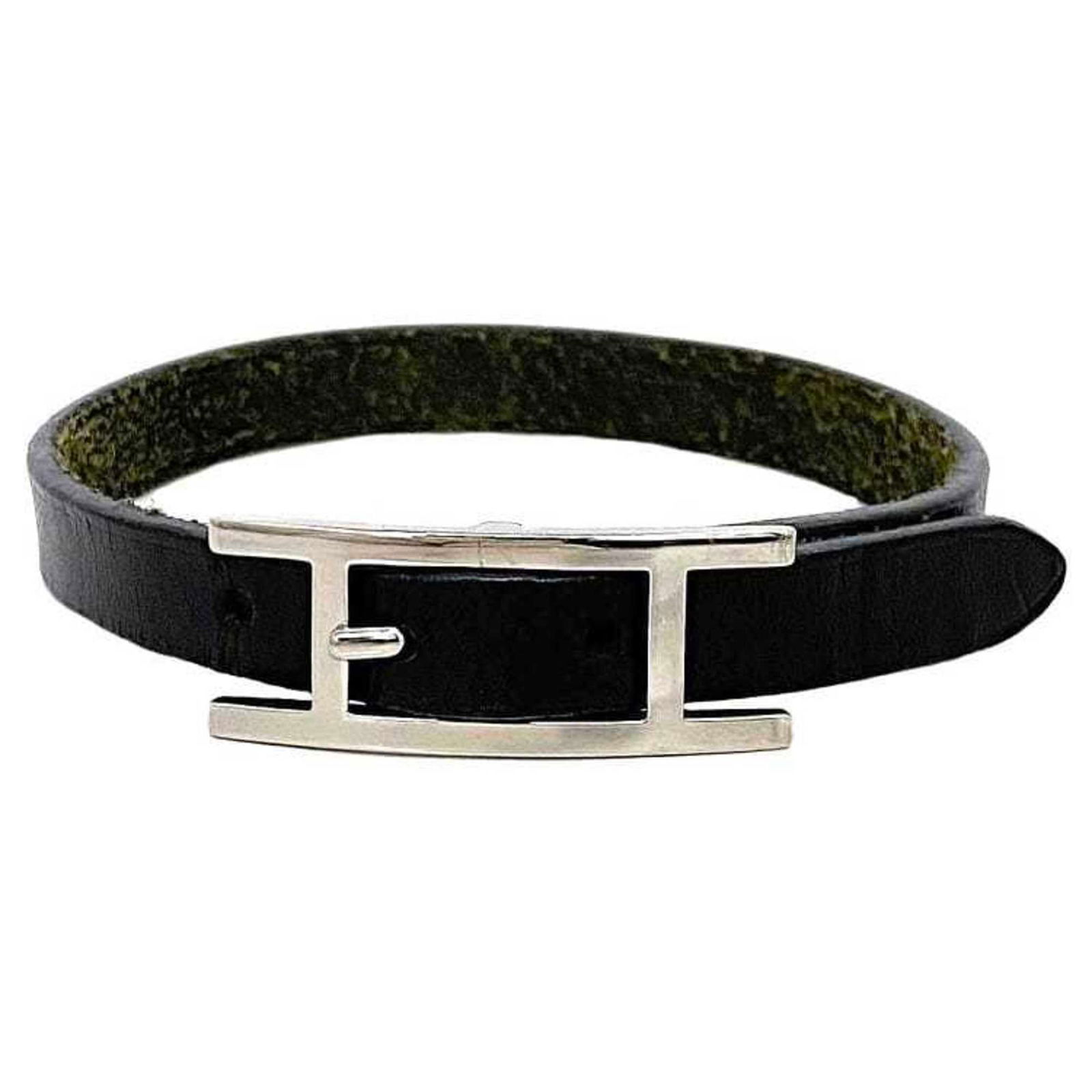 Hermes Hapi Black Silver Leather Charm Bracelet for Women: Hermes Bracelet Api 3 Black Silver Leather Metal HERMES Belt Women's Brand: Hermes Line: Hapi Model: ec-17780 Type: Charm bracelet Gender: Women Material: Leather Metal Color: Black Silver Condition:
