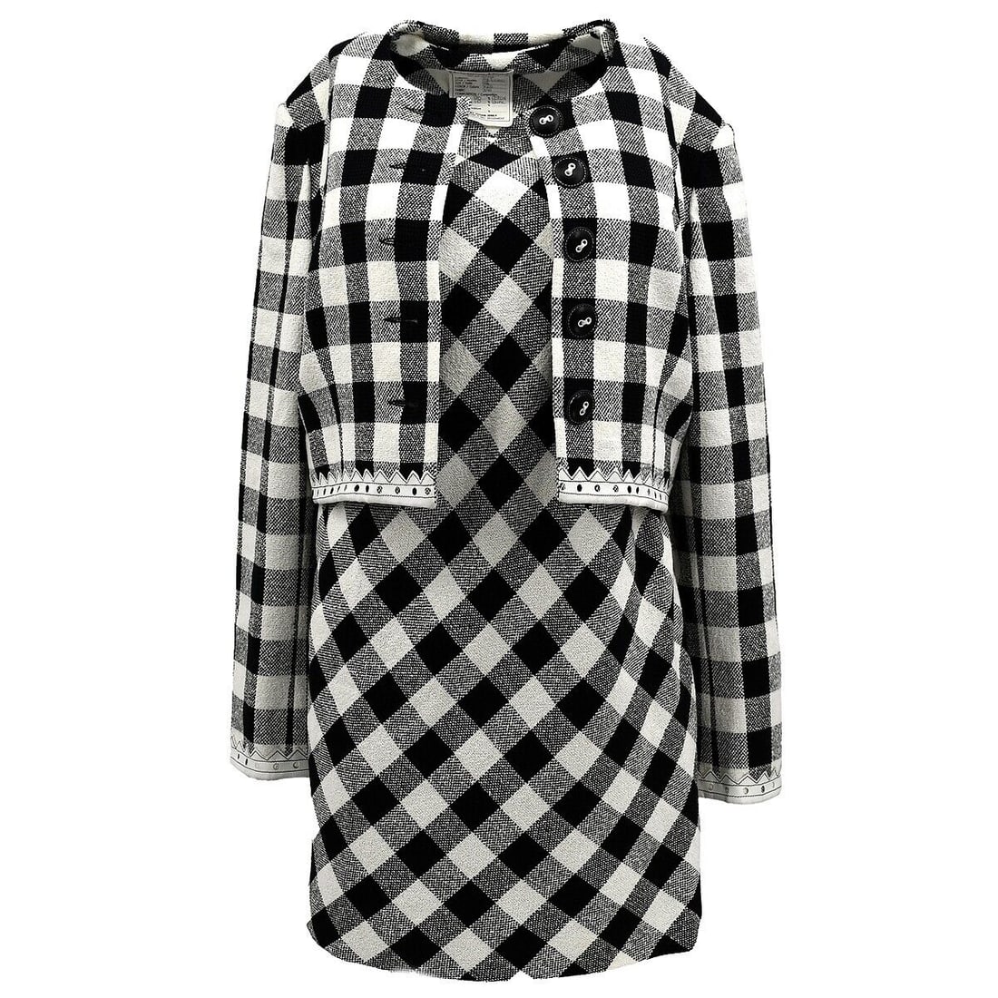Christian Dior Black Wool Blend Skirt Suit Set Size 42: Christian Dior Setup Suit Jacket Dress Black 51P/2702110/420/341 #42 Jacket/Coat Length: Mid-Length Sleeve Length: Long Sleeve Number Of Pieces: 2 Piece Size: 42 Color: Black White Material: 75% Wool 
