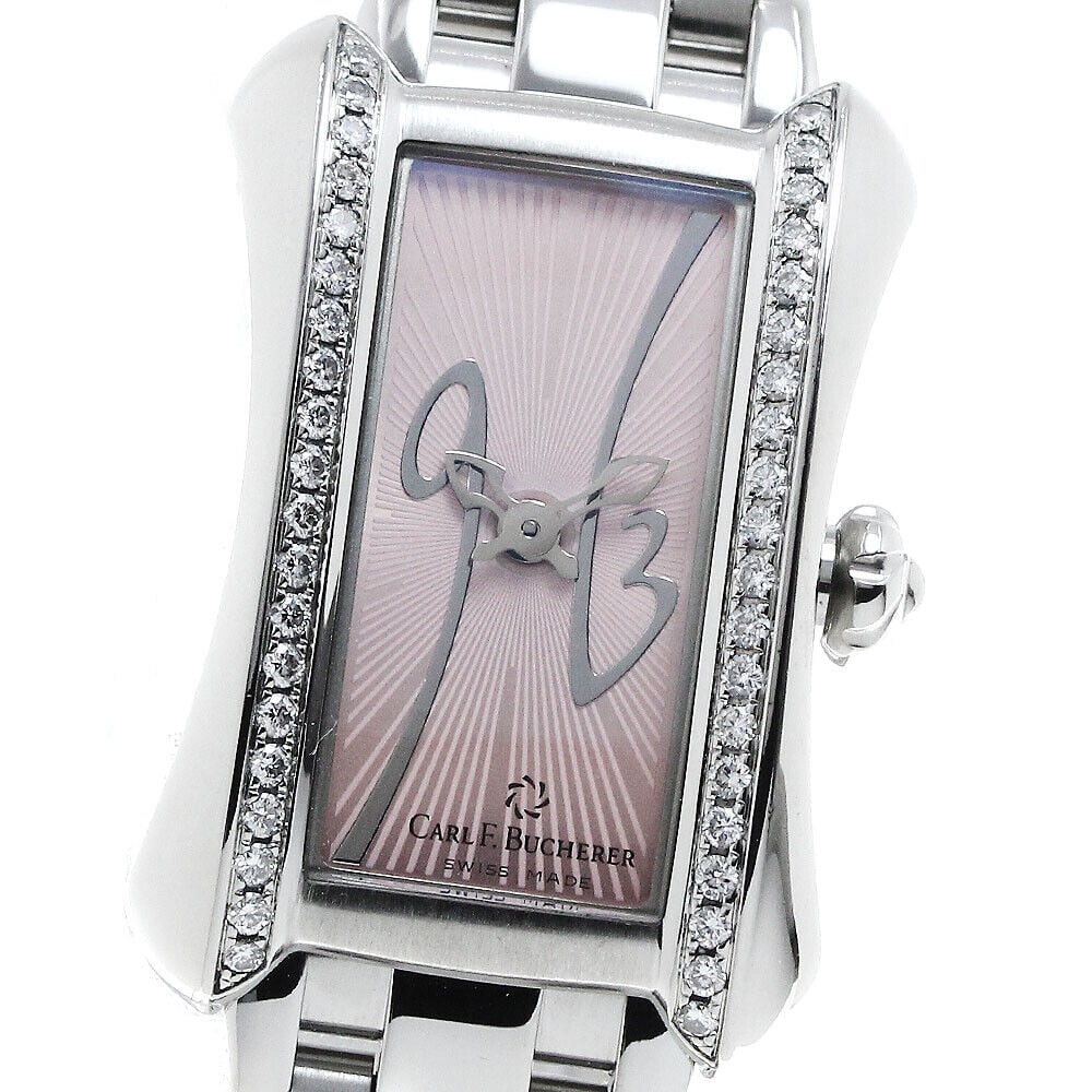 CARL F. BUCHERER Alacria Quartz Ladies Wristwatch Pink Dial: CARL F.BUCHERER 10703.08 Alaclear Quartz Ladies Watch Type: wristwatch condition rank Body rank B+ belt trunk AB+ Product condition Glass some light scratches Case slight scratches small dents Bezel s