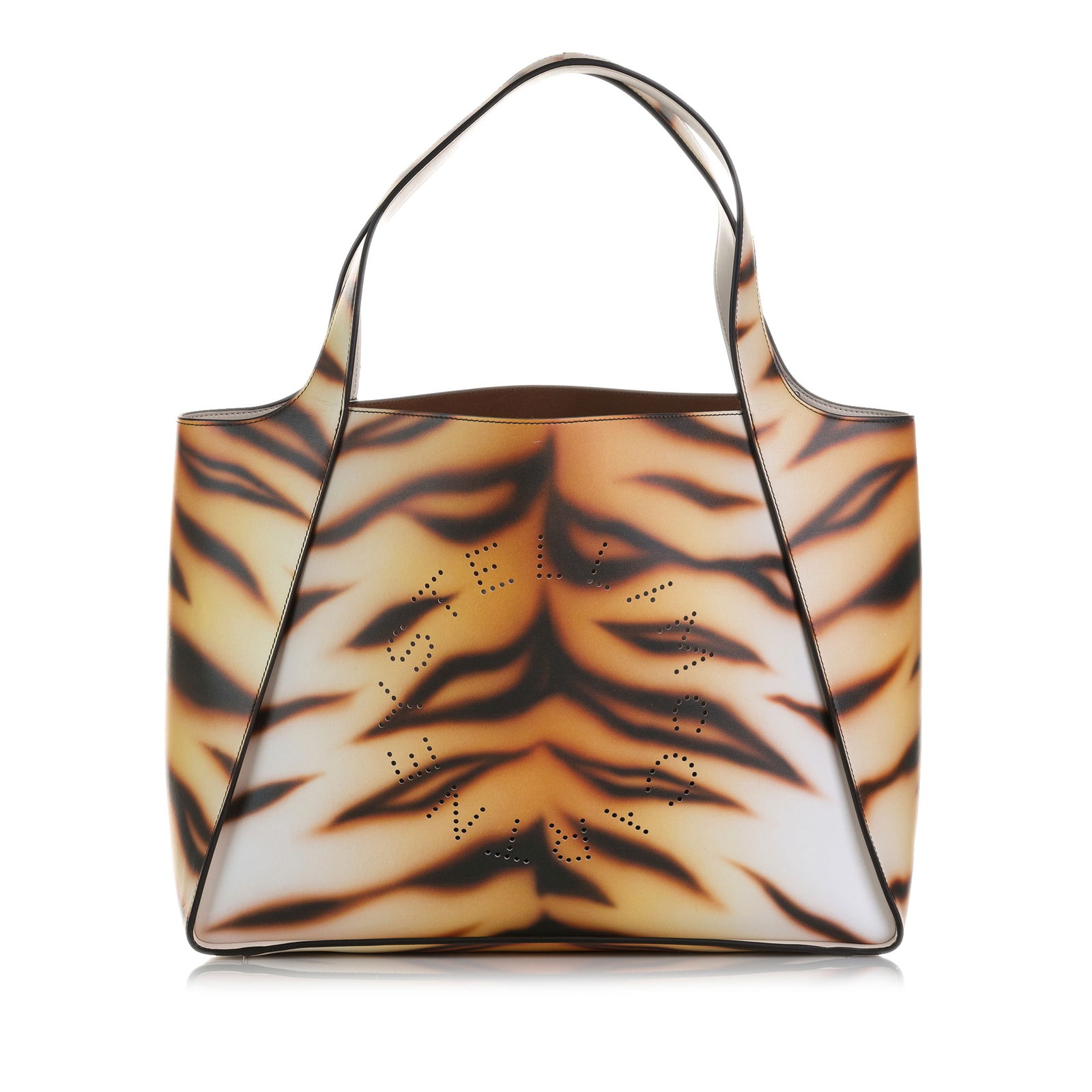 Stella McCartney Tiger Print Tote with Logo and Pouch: Stella McCartney Stella Logo Tiger Print Tote This tote bag features a printed Polyurethane body flat Polyurethane handles an open top and a pouch with snap button closure. Brand: Stella McCartney Mod