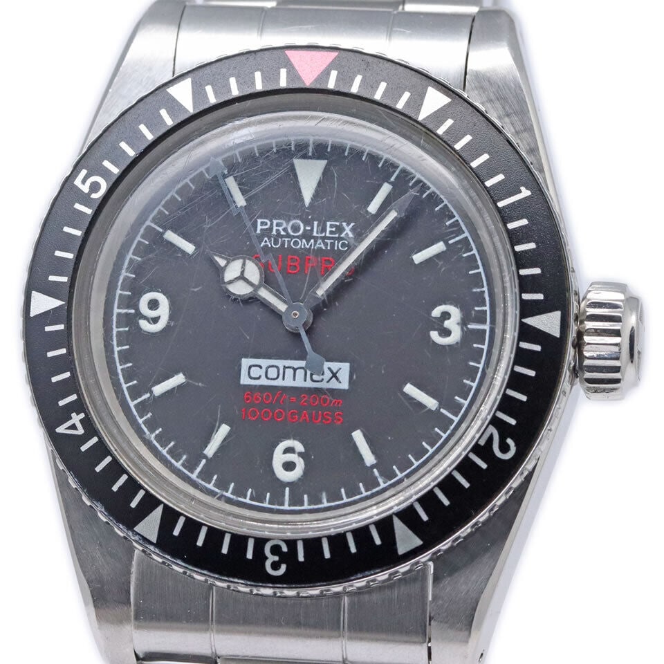 PRO-LEX Subpro Comex Unisex Watch 1990s Stainless Steel Black Dial: PRO-LEX SUBPRO COMEX Double Name 1st Model Unisex Watch Type: wristwatch Brand name PRO-LEX Product name Subpro Comex 1st model Manufacturing date: 1990s Case size 37mm (excluding crown) Arm circumfer