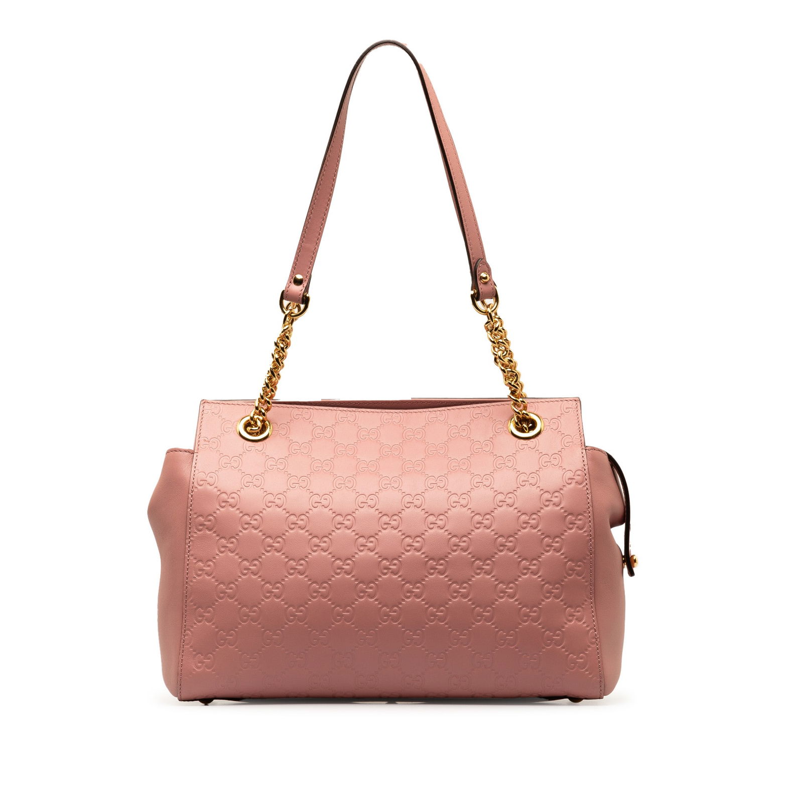 Gucci Guccissima Embossed Leather Tote Bag with Curb Chain Straps Pink: Guccissima Tote Bag This tote bag features an embossed leather body curb chain straps a top zip closure and interior zip and slip pockets. Brand: Gucci Model: Guccissima Tote Bag Origin: Italy Categor