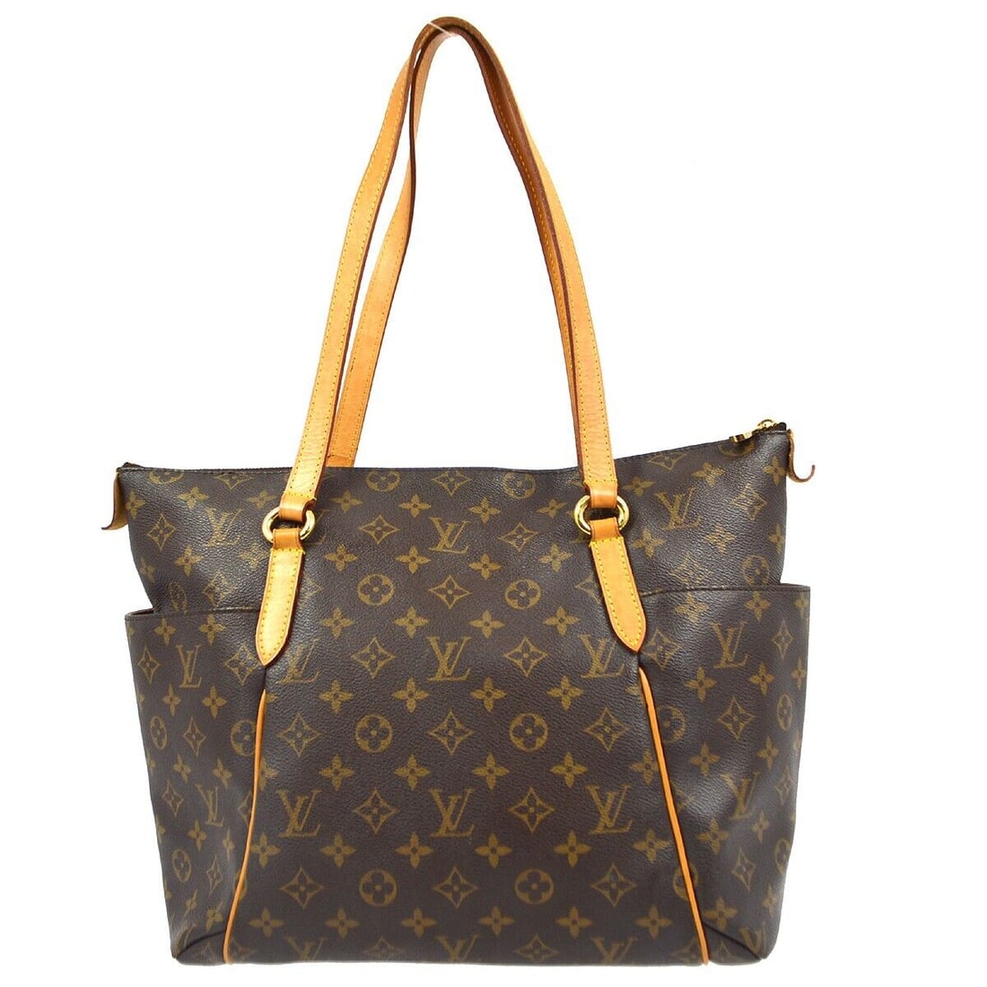Louis Vuitton Monogram Totally MM Tote Handbag with Zip and Logo Accents: Louis Vuitton Monogram Totally MM Tote Handbag M56689 TH4079 Bag Width: 13 in Pattern: Monogram Bag Height: 12 in Closure: Zip Occasion: Casual Handle/Strap Color: Beige Size: Medium Handle Style: Dou