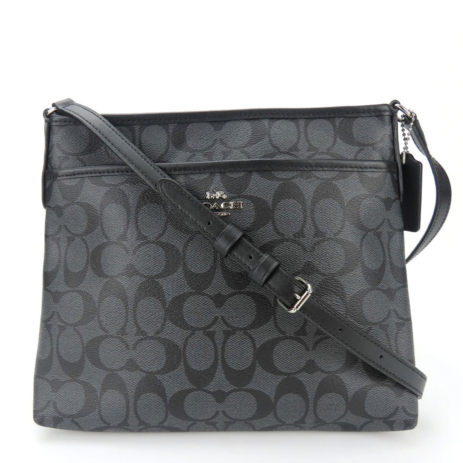 Coach Signature Leather Shoulder Bag Gray Black Unisex: Coach Shoulder Bag F29210 Signature Leather Grey Black Women's Men's COACH Brand: Coach Line: Signature Model: F29210 Type: Shoulder bag Material: PVC Leather PVC: Leather: Color: Black Gray Closure: