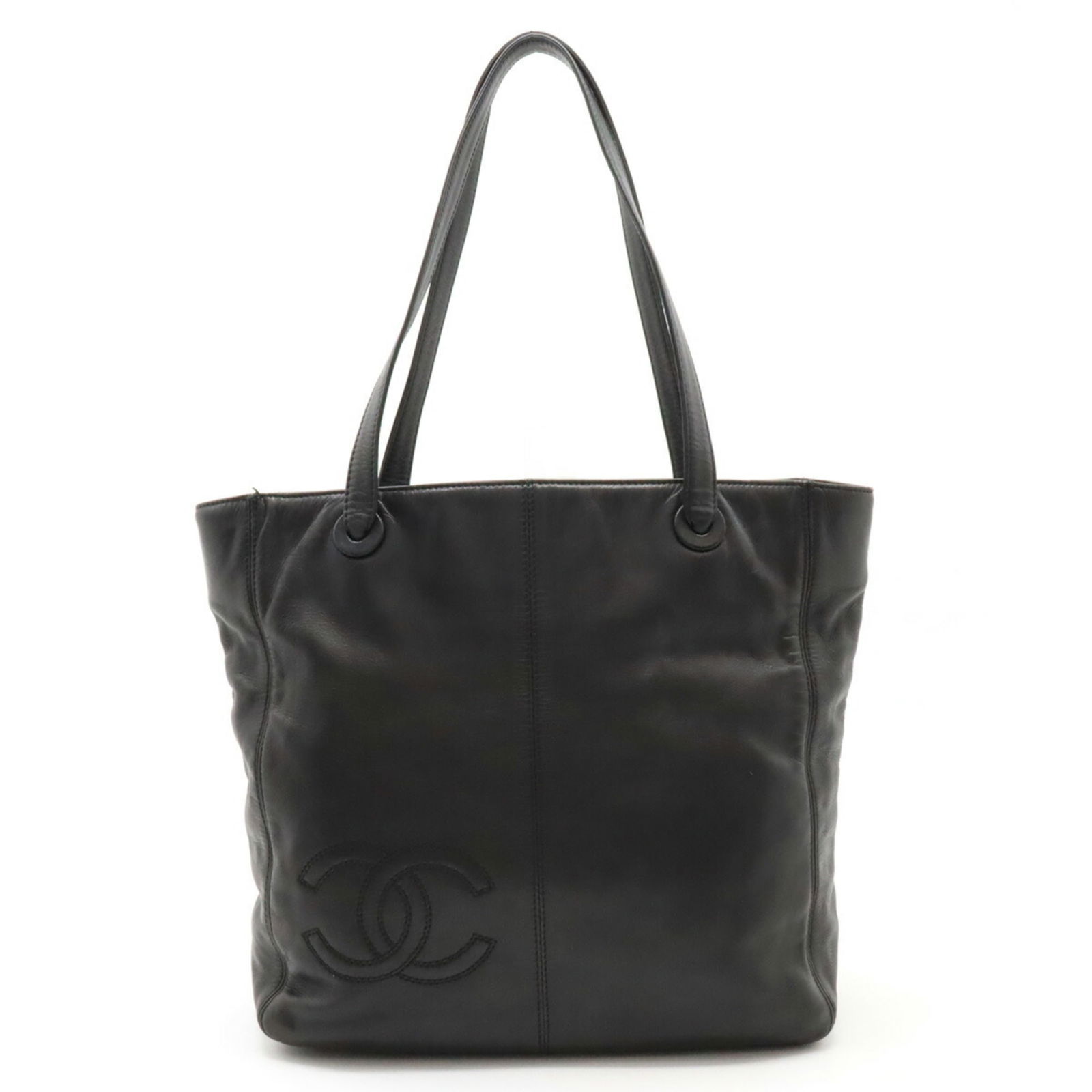 CHANEL Black Lambskin Coco Mark Tote Shoulder Bag: CHANEL Coco Mark Tote Bag Shoulder Lambskin Leather Black Brand: Chanel Type: Shoulder bag Tote bag Material: Leather Leather: Leather/Fur Type: Lambskin Color: Black Gender: Women Size (HxWxD): 31cm