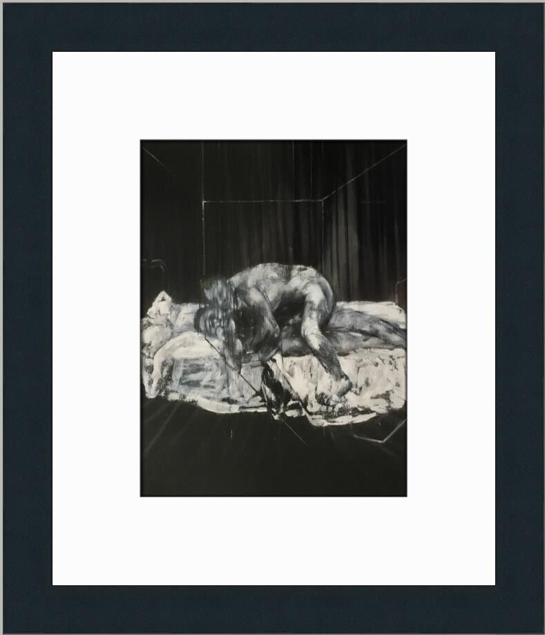Francis Bacon Surrealism Print 14x12 inches: This custom-framed Francis Bacon print, titled "Two Nude Figures Sleeping," is a captivating piece of surrealist art. The open edition offset lithograph, produced in 2003, showcases Bacon's unique sty