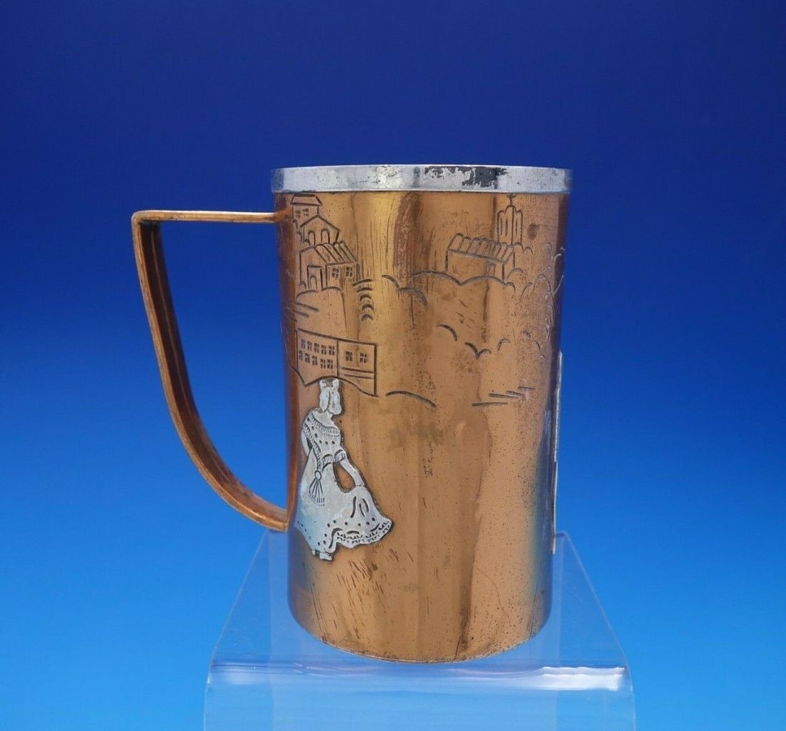 Victoria Taxco Mexican Sterling Silver Copper Mug with Dancers 4.5in Tall: Victoria Taxco Mexican Sterling Silver and Copper Mug w/Dancers #267 Brand: Victoria Taxco Type: Goblet Composition: Sterling Silver / Copper Victoria taxcofabulous victoria taxco mexican sterling sil