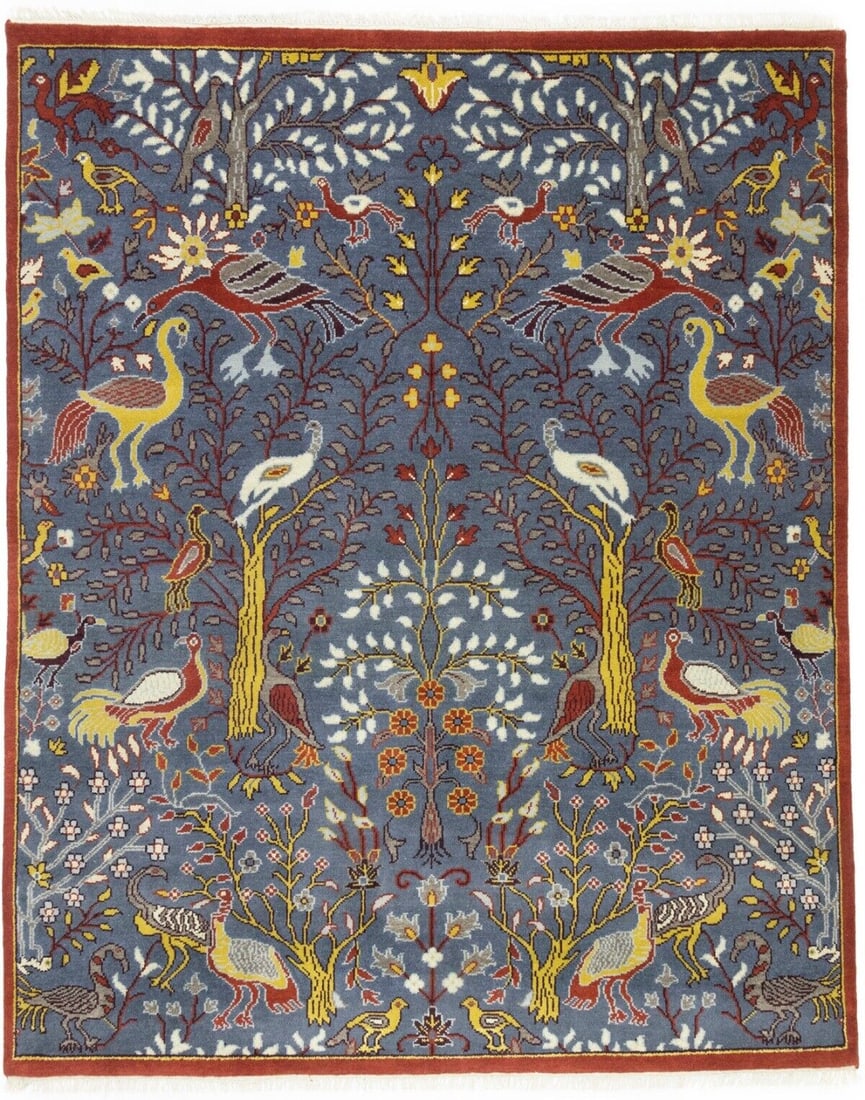 Handmade Tribal Pictorial Wool Rug 8x10 Ft: This handmade tribal pictorial rug features a captivating design in shades of gray, rusty red, yellow, brown, and black. Crafted from high-quality wool, this area rug is hand-knotted with a vintage re