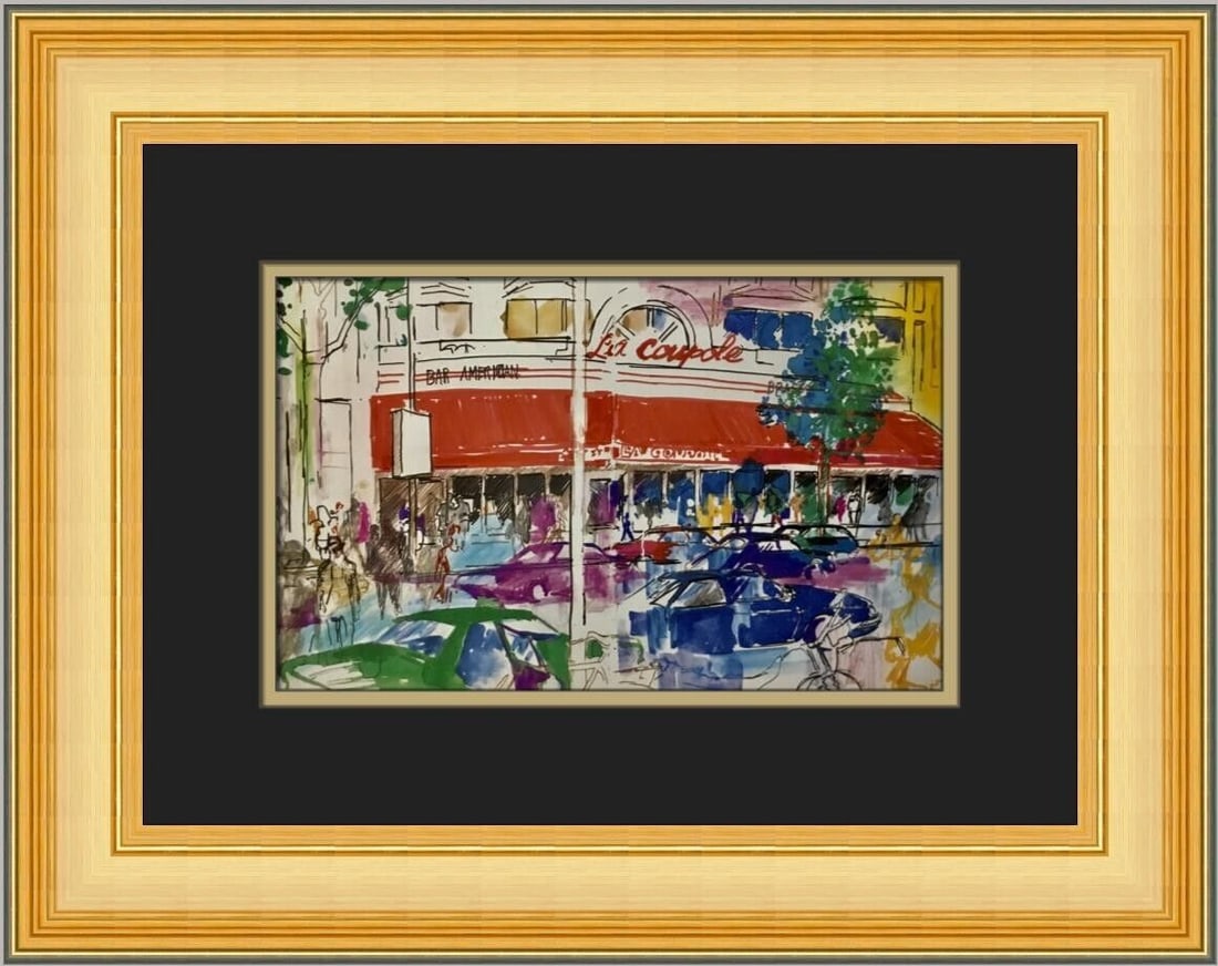 LeRoy Neiman La Couploe Custom Framed Print 18 inches: This exquisite open edition print titled "La Couploe" by renowned artist LeRoy Neiman showcases expressionism art style. Custom framed to museum standards with a double matting, featuring a black oute