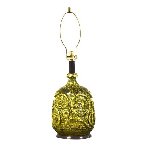 1960s Green Drip Pottery Table Lamp 21.5 Inches Tall
