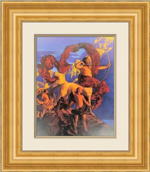 Maxfield Parrish Custom Framed Lithograph Print: This exquisite Maxfield Parrish lithograph print, titled "Jason and His Teacher," is a stunning representation of expressionism. Produced between 2000-2009, this offset lithograph captures the essence