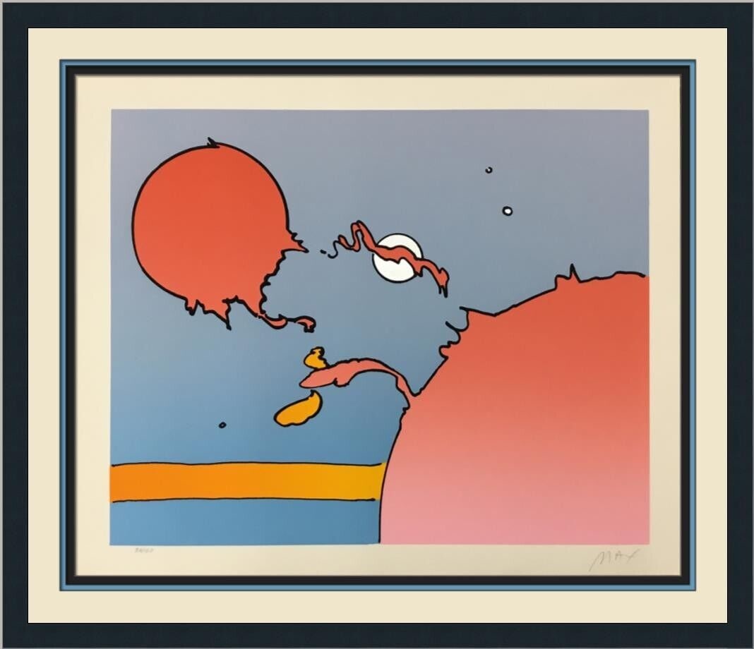 Peter Max Limited Edition Framed Serigraph Moonscape I: Explore the vibrant world of Peter Max with this limited edition serigraph titled "Moonscape I." Created in 1978, this piece showcases Max's signature pop art style with a multi-color palette. The art