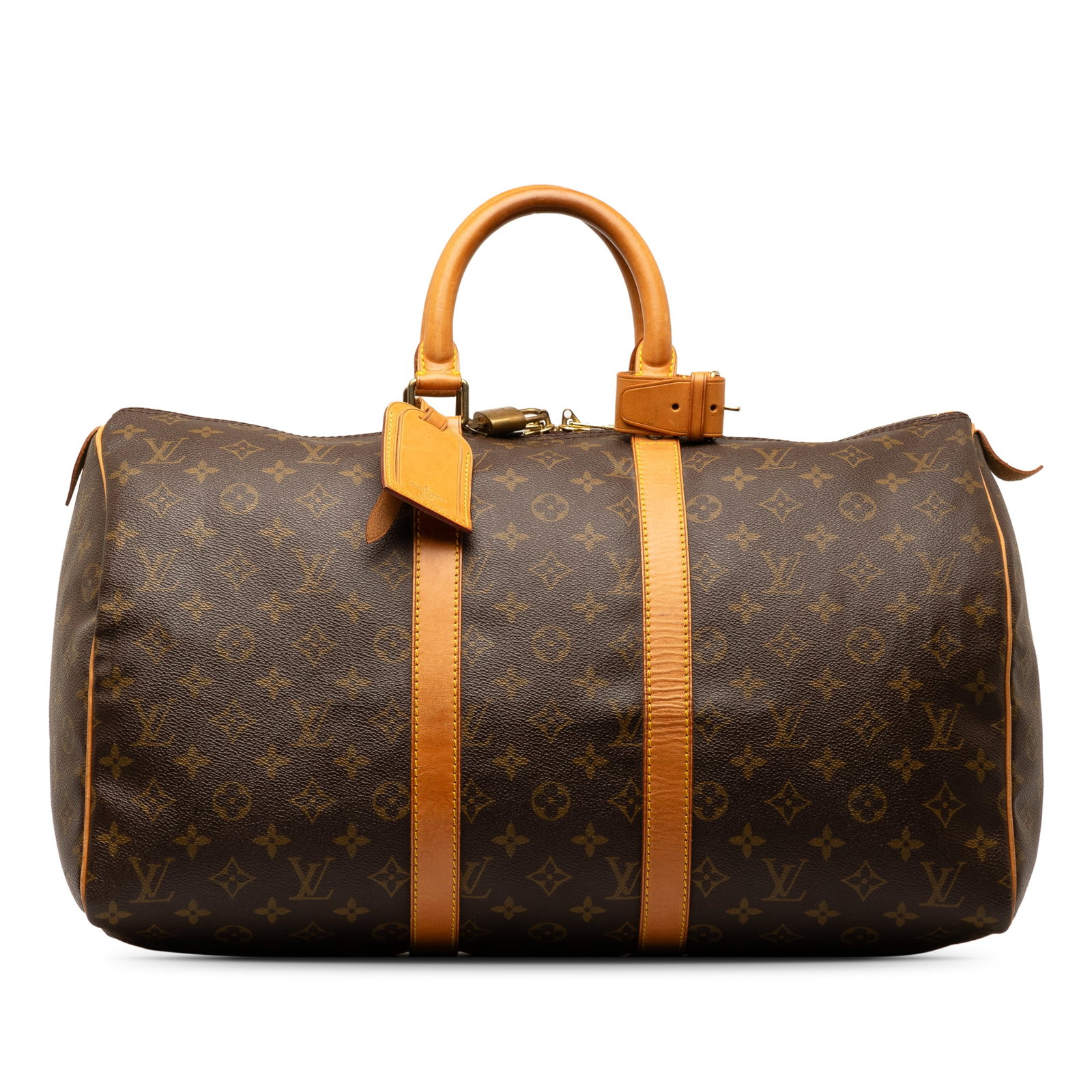 Louis Vuitton Keepall 45 Monogram Canvas Travel Bag: Louis Vuitton Monogram Keepall 45 The Keepall 45 features a monogram canvas body rolled leather handles and a top zip closure. Brand: Louis Vuitton Model: Monogram Keepall 45 Origin: France Category: 
