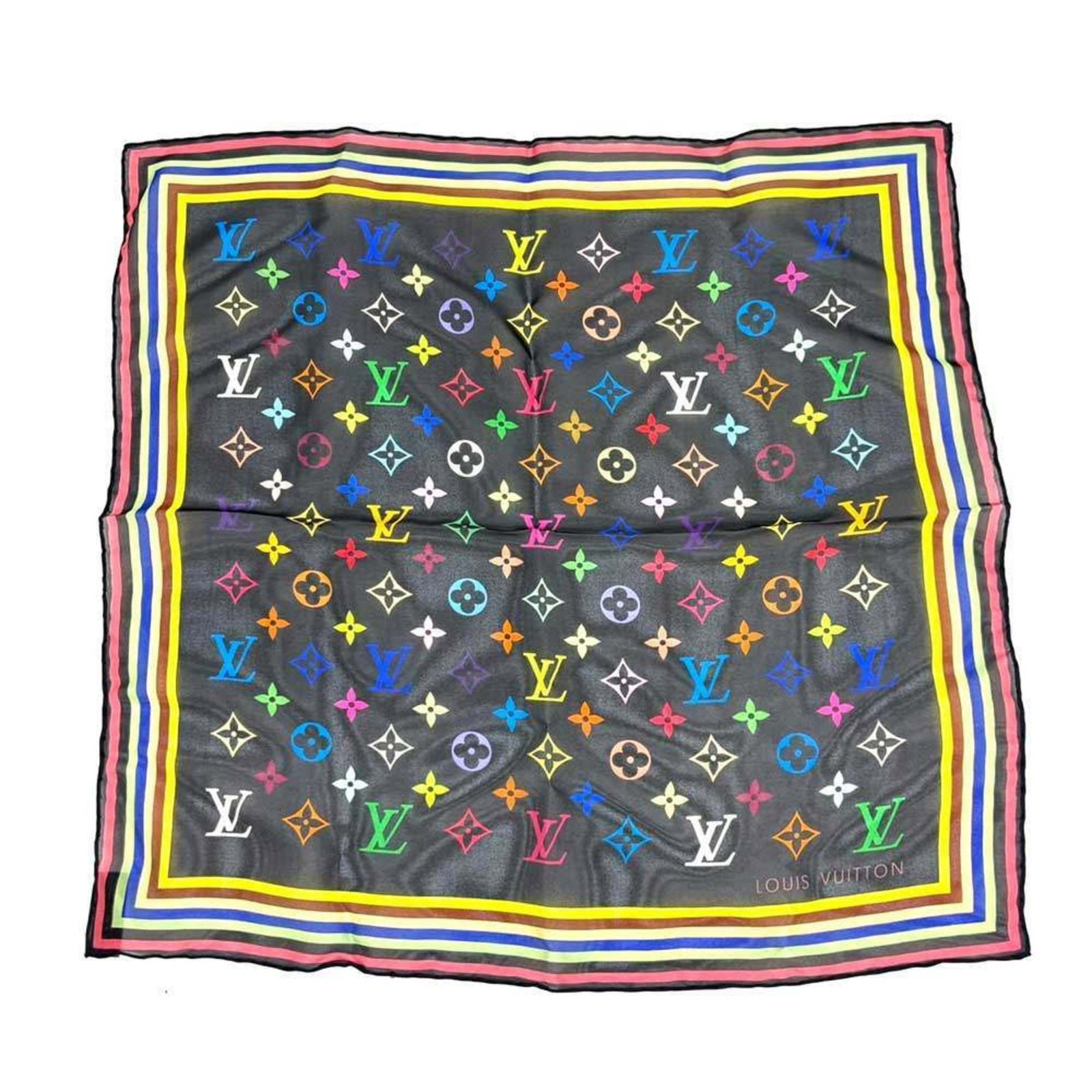 Louis Vuitton Monogram Multicolor Black Silk Scarf: Louis Vuitton Monogram Multicolor Silk Scarf Black LOUIS VUITTON Brand: Louis Vuitton Line: Monogram Type: Scarf Color: Black Multi-color Material: Silk100% Silk: 100% Size (LxW): 45cm x 45cm / 17.71 
