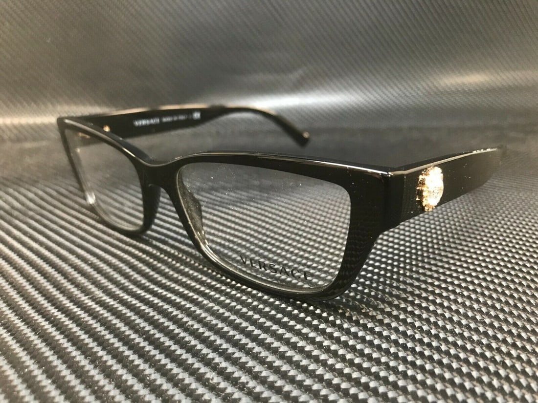Versace Black Rectangle Eyeglasses VE3284B with Demo Lens 54-15: Versace VE3284B GB1 Black Demo Lens Women Rectangle Eyeglasses 54-15 Frame Color: Black Type: Eyeglasses Style: Rectangle Lens Socket Width: 54 mm Frame Material: Acetate Features: Full Rim Bridge Wid