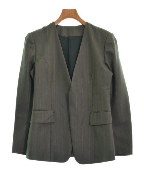 Jane Smith Collarless Stripe Jacket Khaki White Navy: JANE SMITH Collarless Jacket KhakixWhitexNavy(Stripe Pattern) Type: Blazer Size: 38(Approx. M) Style: Basic Jacket Size Type: Regular Color: KhakixWhitexNavy(Stripe Pattern) Jacket/Coat Length: 28 in
