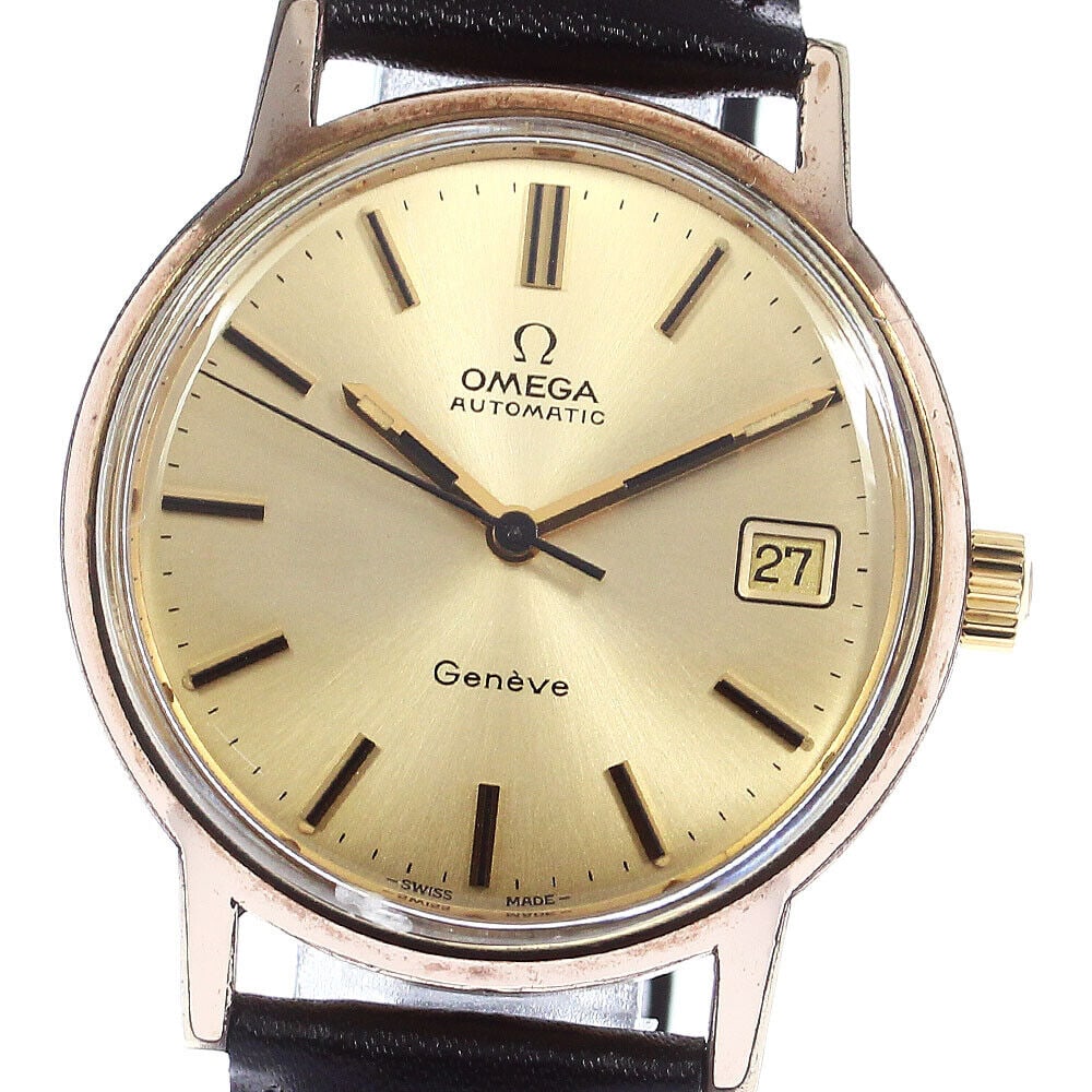 Omega Geneva Cal.1012 Men's Watch Automatic Gold Dial: OMEGA 166.0163 Geneva cal.1012 Mens Watch Type: wristwatch condition rank Body rank B Belt trunk N *External product Product condition Glass slight scratches chips (7 o'clock position inside) Case lig