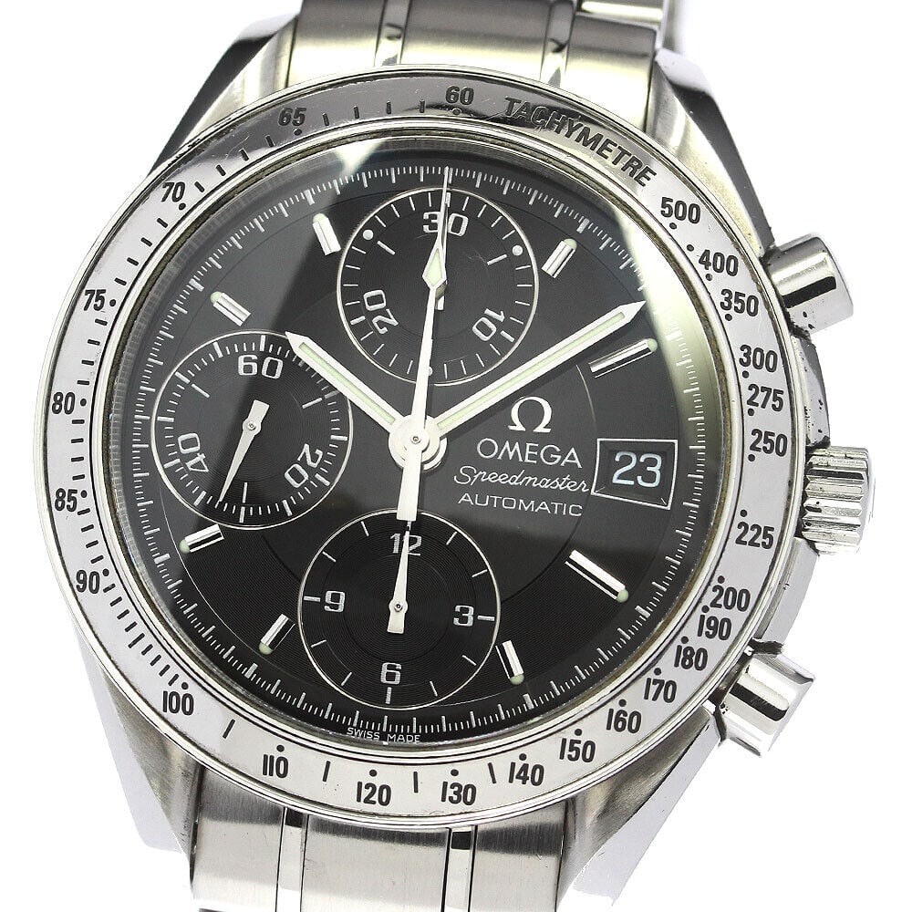 OMEGA Speedmaster Date Chronograph Mens Automatic Wristwatch Black Dial: OMEGA 3513.50 Speedmaster Date Chronograph Mens Watch Type: wristwatch condition rank Body rank B Belt rank B+ Product condition Glass slight scratches Case some light scratches Bezel some light scrat