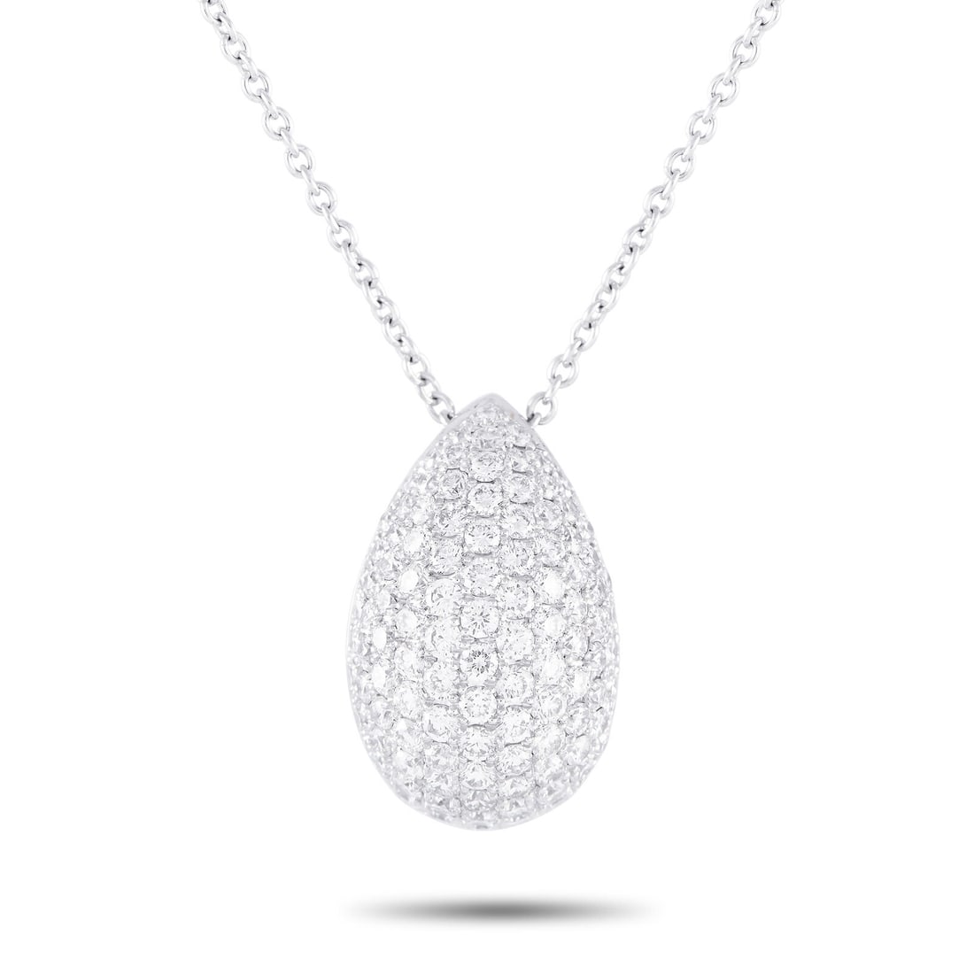 Bucherer 18K White Gold 1.22ct Diamond Pave Teardrop Necklace BU02-071124: Bucherer 18K White Gold 1.22ct Diamond Pave Teardrop Necklace BU02-071124 Main Stone: Diamond Metal: 18K White Gold Metal Purity: 750 Style: Chain Main Stone Color: Diamond Base Metal: 18K White Gold