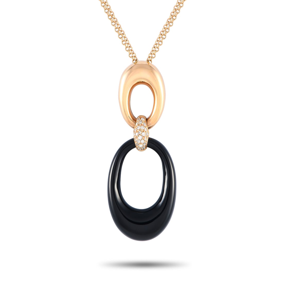 Bucherer 18K Rose Gold 0.12ct Diamond and Onyx Necklace BU08-071224: Bucherer 18K Rose Gold 0.12ct Diamond and Onyx Necklace BU08-071224 Main Stone: Diamond Onyx Metal: 18K Rose Gold Metal Purity: 750 Style: Chain Main Stone Color: Diamond Onyx Base Metal: 18K Rose Gol