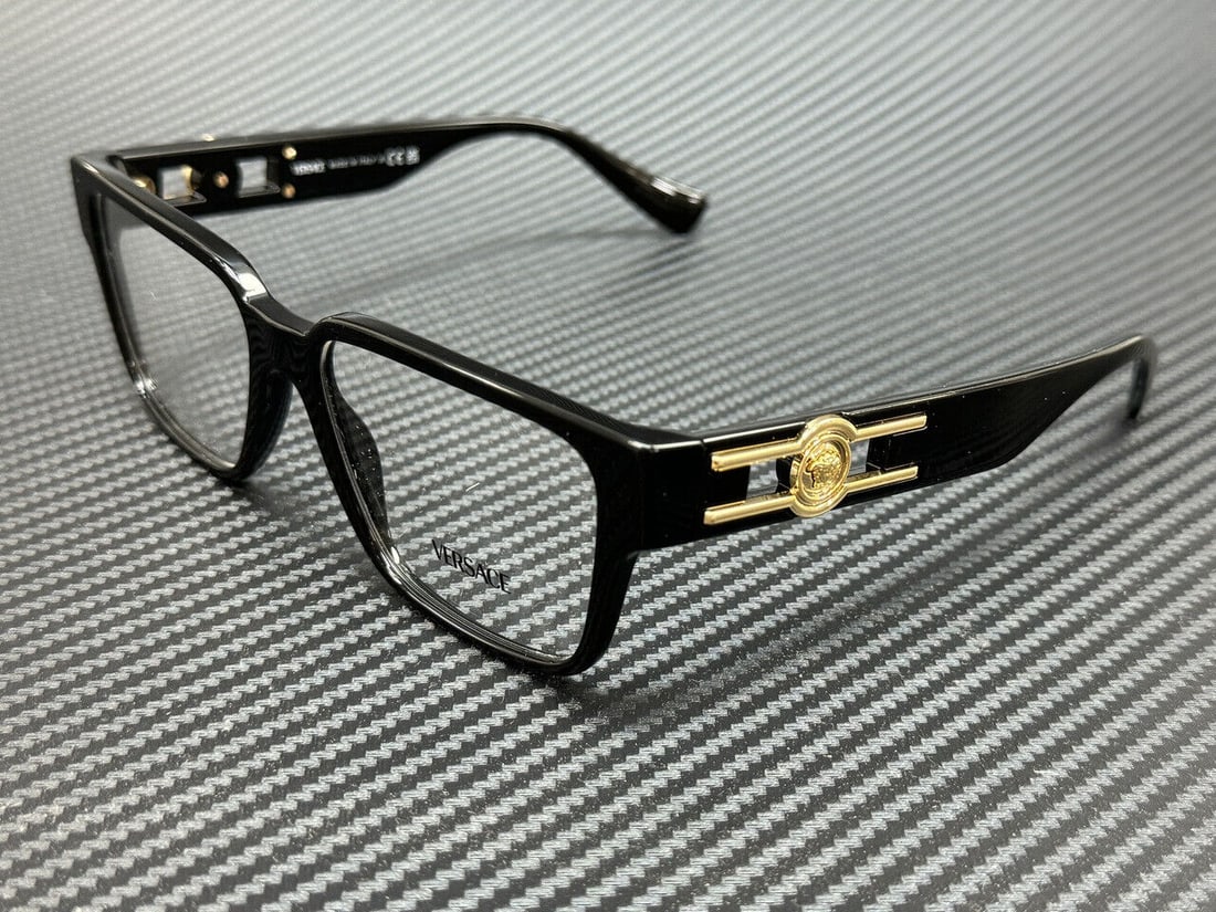VERSACE VE3346 GB1 Black Gold Mens 55 mm Large Eyeglasses: VERSACE VE3346 GB1 Black Gold Mens 55 mm Large Eyeglasses Frame Color: Black Type: Eyeglasses New The BIDHAUS Guarantee: All items in this auction are guaranteed to be 100% authentic. At Your Service:
