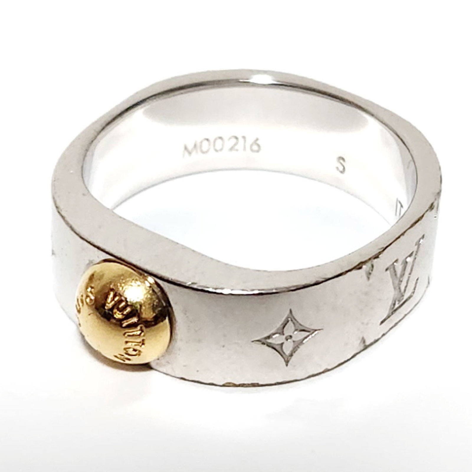 Louis Vuitton LOUISVUITTON Nanogram Ring M00216 Silver Gold Metal Women's: Louis Vuitton LOUISVUITTON Nanogram Ring M00216 Silver Gold Metal Women's Brand: Louis Vuitton Type: Band ring Gender: Women Color: Gold Silver Material: Metal Other Size: 10.5 Condition: Used (accept