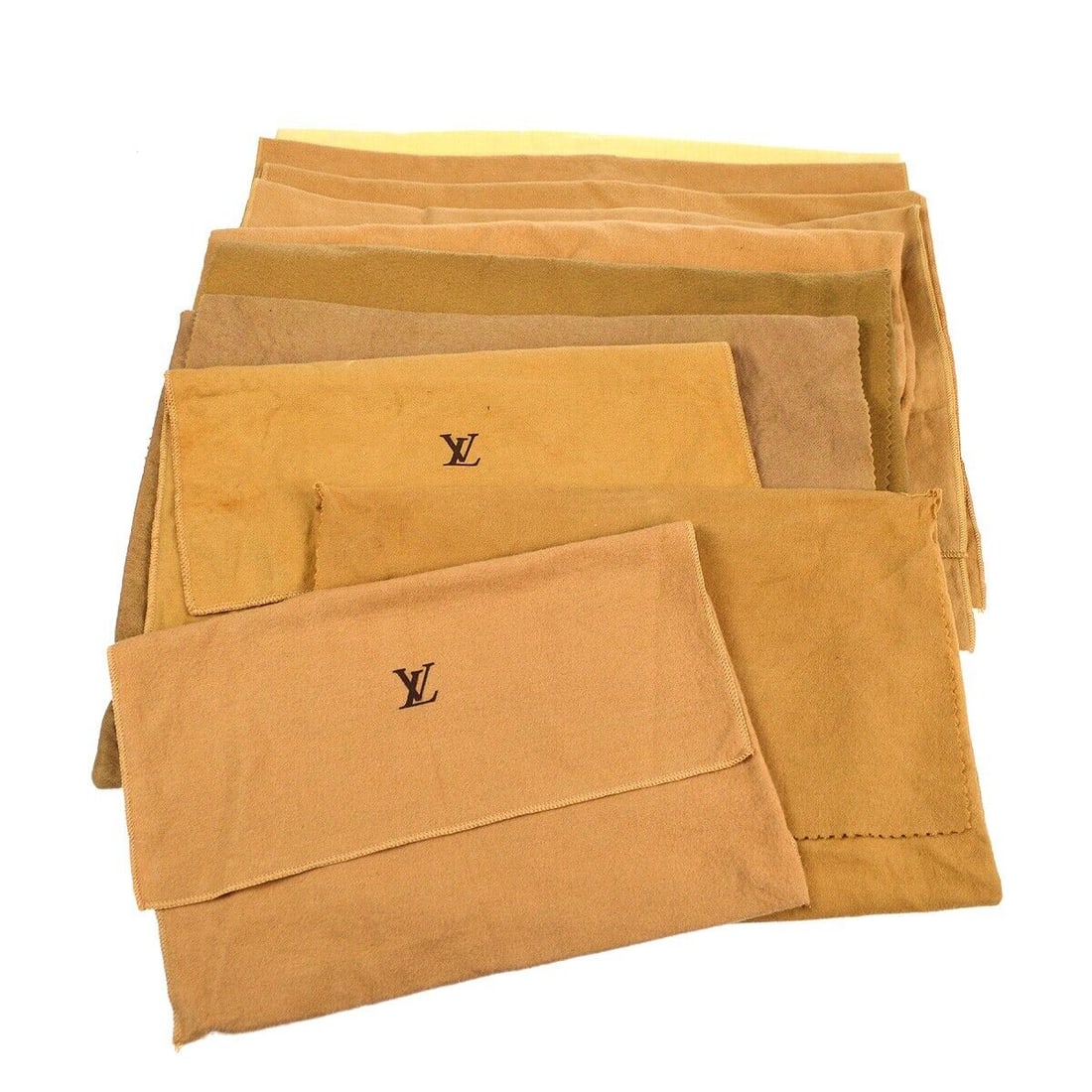 Louis Vuitton Dust Bag 10 Set Brown Beige 100% Cotton: Louis Vuitton Dust Bag 10 Set Brown Beige 100% Cotton Type: Dustbag Color: Brown Material: Cotton Outside Condition: B: Reasonable Wear and Tear/Inside Condition: C: Heavily Used The BIDHAUS Guarantee