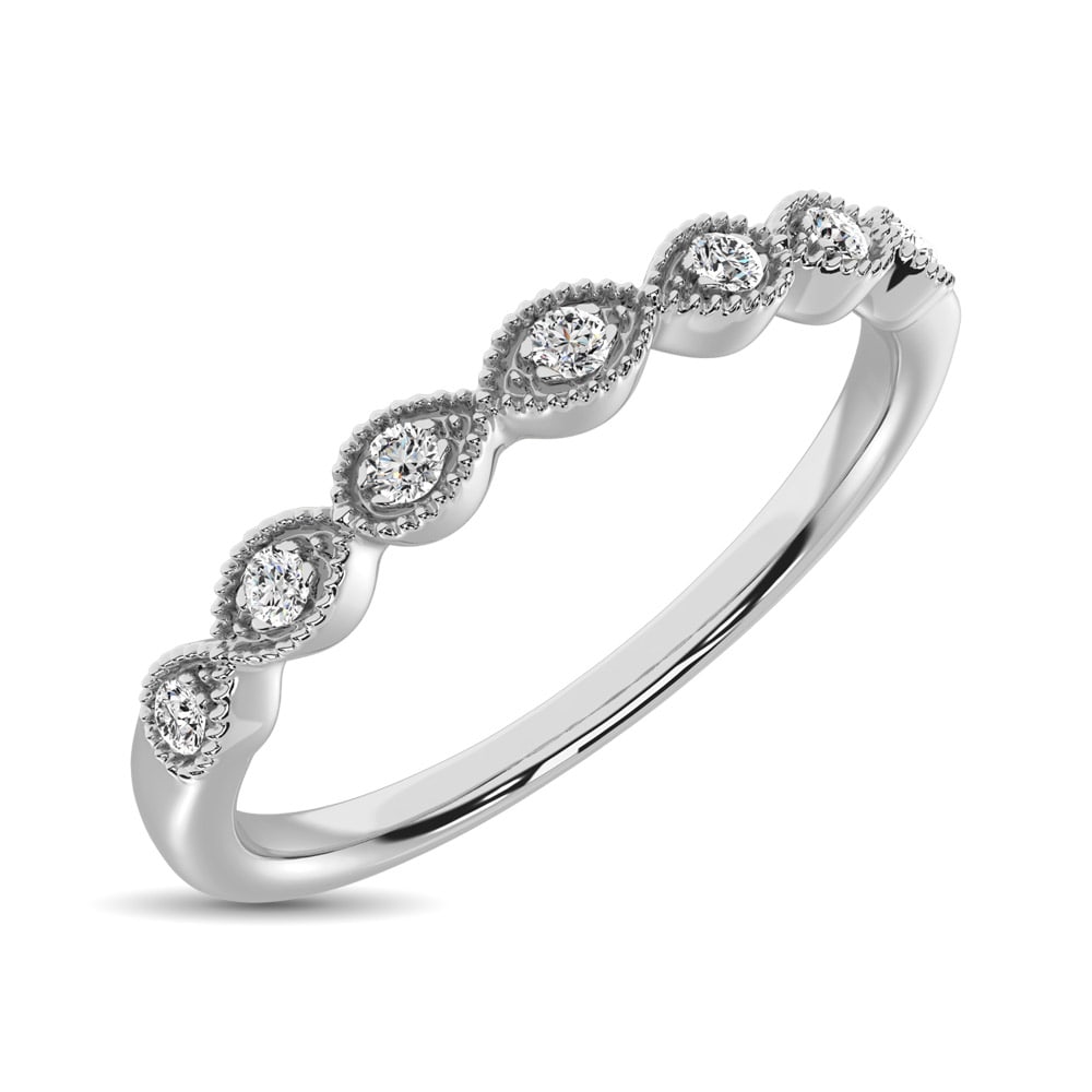14K White Gold 1/20 Ct.Tw. Diamond Stackable Band: 14K White Gold 1/20 Ct.Tw. Diamond Stackable Band This Glamorous Stackable band Is Available In 14K White Gold. There Are 7 Round Diamonds With A Total Carat Weight Of 1/20 Ctw Set In A Micro Prong Se