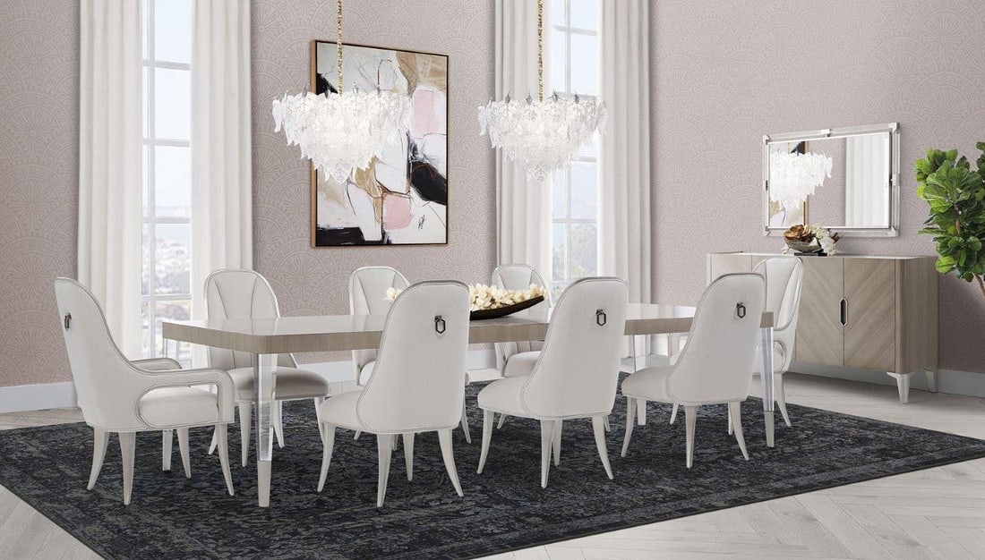 The Penthouse Rectangular Dining Room Set: The Penthouse Rectangular Dining Room Set Discover the height of contemporary elegance in The Penthouse Collection by Aico. With clean lines and fresh neutrals composed in the finest acrylic and stain