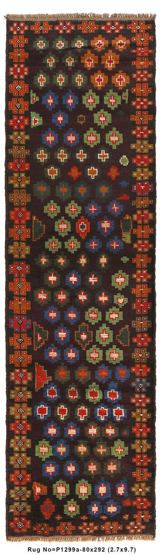 10 Feet Hand-Knotted Afghan Wool Area Rug: 10 Feet Hand-Knotted Afghan Wool Area Rug This stunning 10 feet Afghan Nomadic Runner is a hand-knotted area rug made from premium wool. Featuring a striking black color and a tribal pattern, this rug