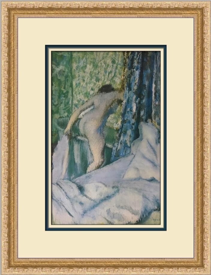 Edgar Degas The Morning Bath Framed Print 18x14in Impressionism Art: Edgar Degas The Morning Bath Framed Print 18x14in Impressionism Art This custom framed print features Edgar Degas' "The Morning Bath," a stunning portrait showcasing a nude figure. The print is an off