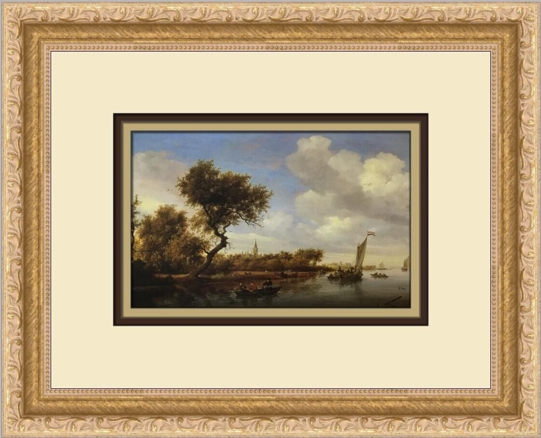 Salomon Van Ruysdael River Landscape Church Print Framed Art 10x13: Salomon Van Ruysdael River Landscape Church Print Framed Art 10x13 Discover this stunning custom framed print of 'River Landscape with a Church' by Salomon Van Ruysdael. This medium-sized artwork, cre