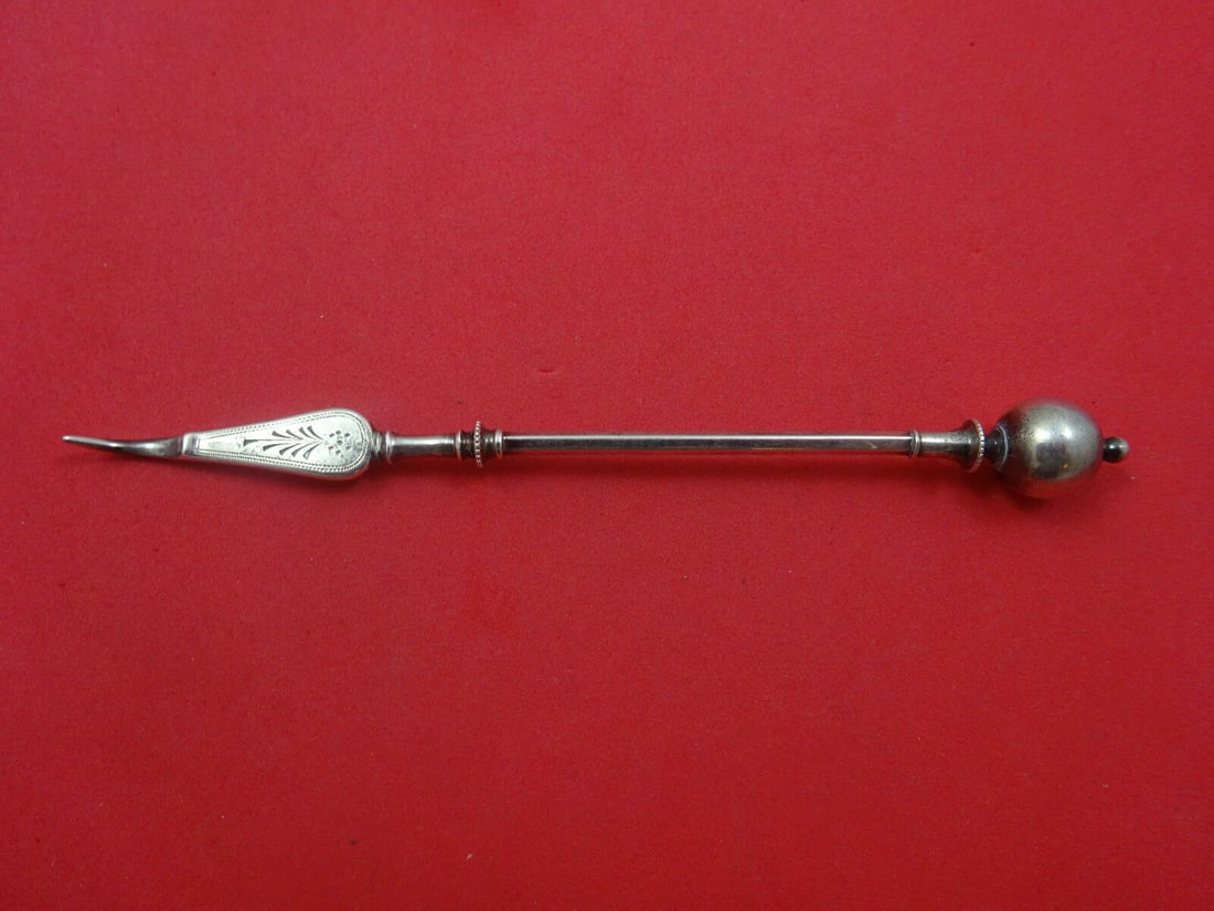 George Sharp Sterling Silver Ball End Nut Pick 5.25in Brite-Cut: George Sharp Sterling Silver Ball End Nut Pick 5.25in Brite-Cut This exquisite nut pick features a Ball End design by George Sharp, crafted from sterling silver. Measuring 5.25 inches, it showcases a